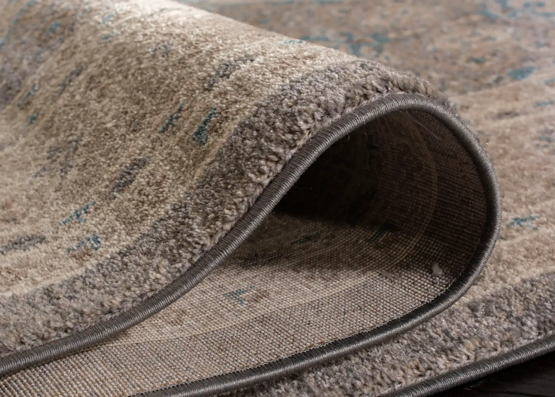Sofia Medallion Bordered Rug in Light Gray / Beige in a styled room