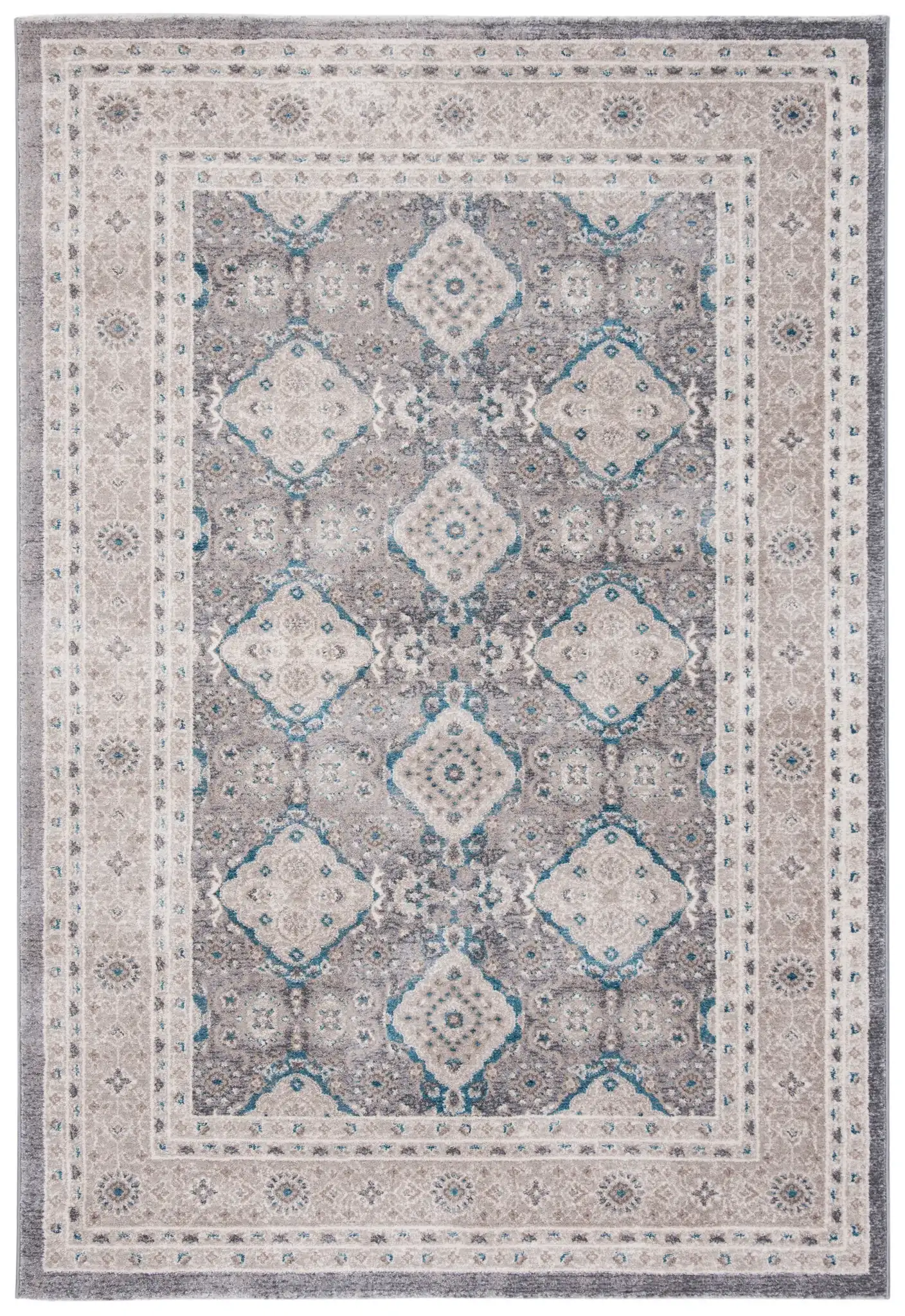 Sofia Medallion Bordered Rug in Light Gray / Beige