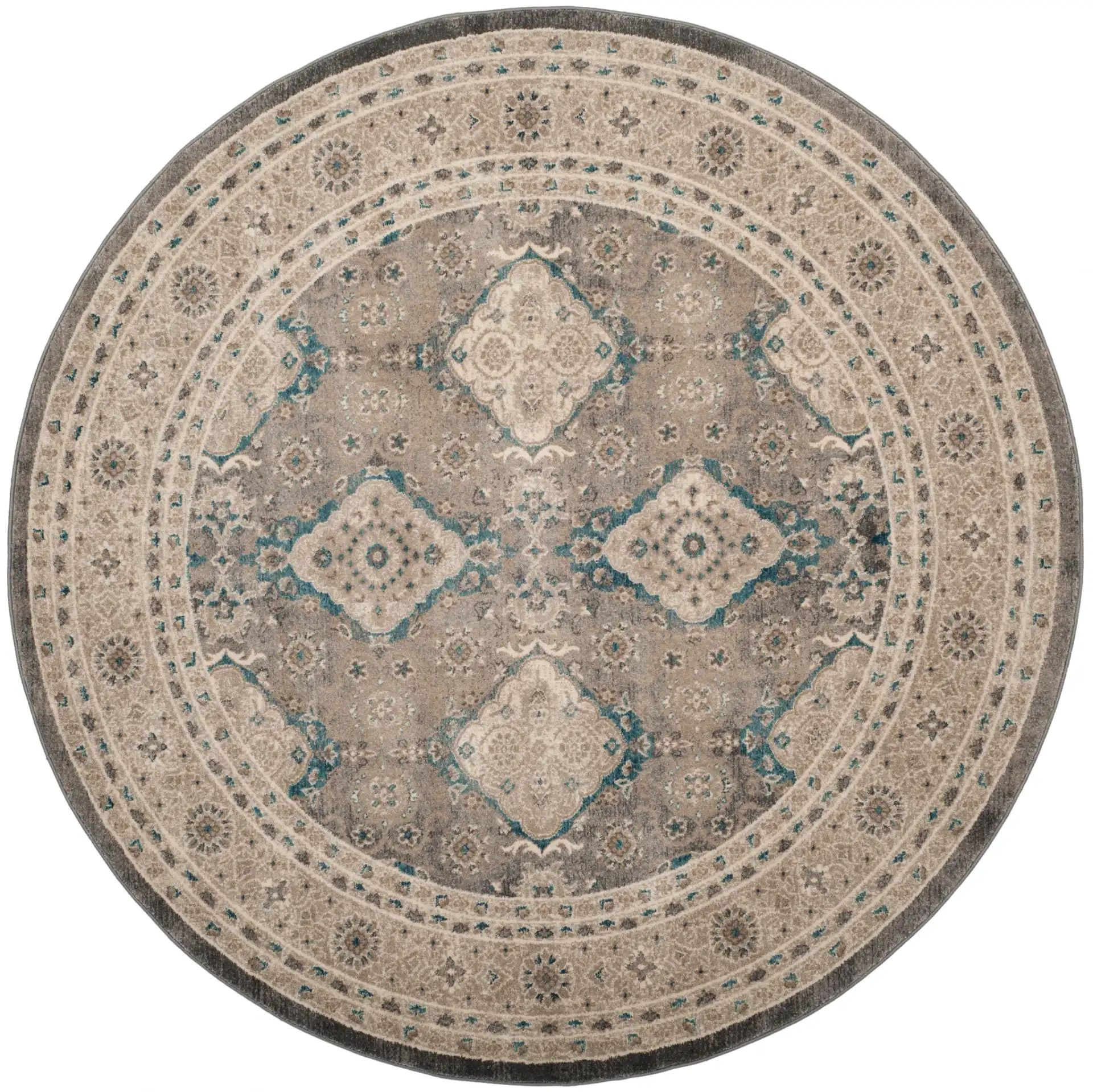 Sofia Medallion Bordered Rug in Light Gray / Beige
