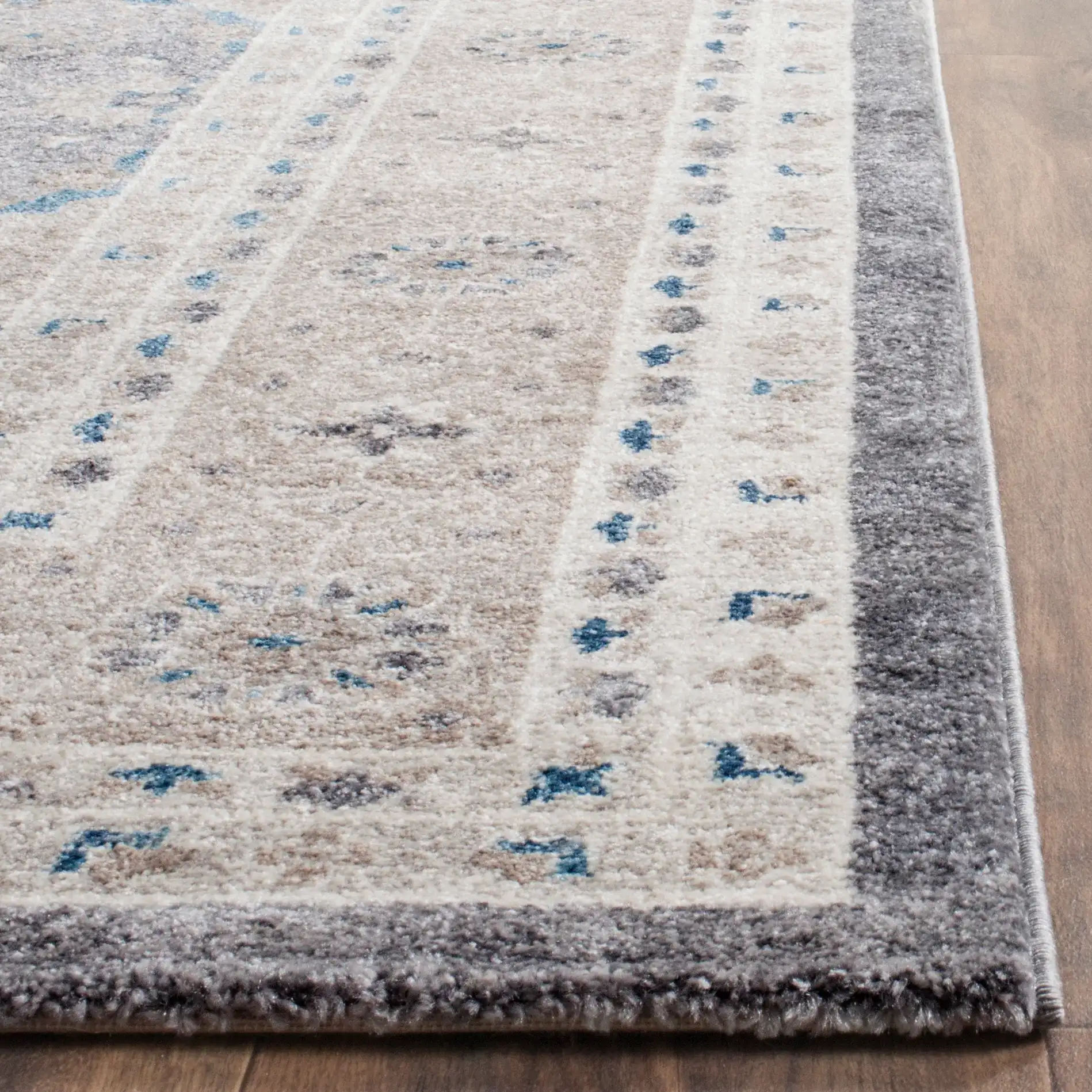 Sofia Medallion Bordered Rug in Light Gray / Beige in a styled room