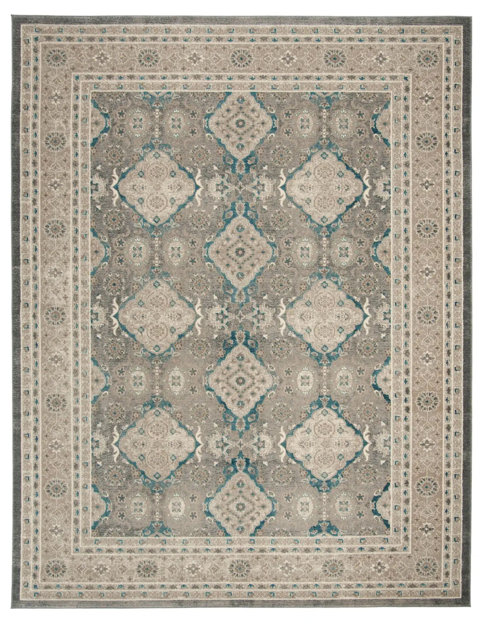 Sofia Medallion Bordered Rug in Light Gray / Beige