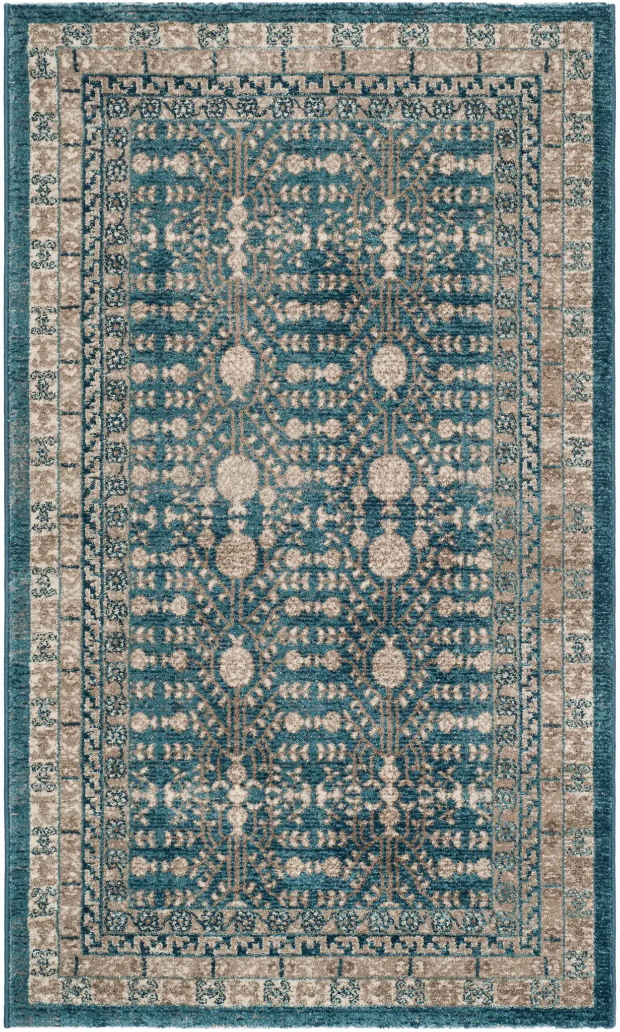Sofia Bordered Floral Rug in Blue / Beige