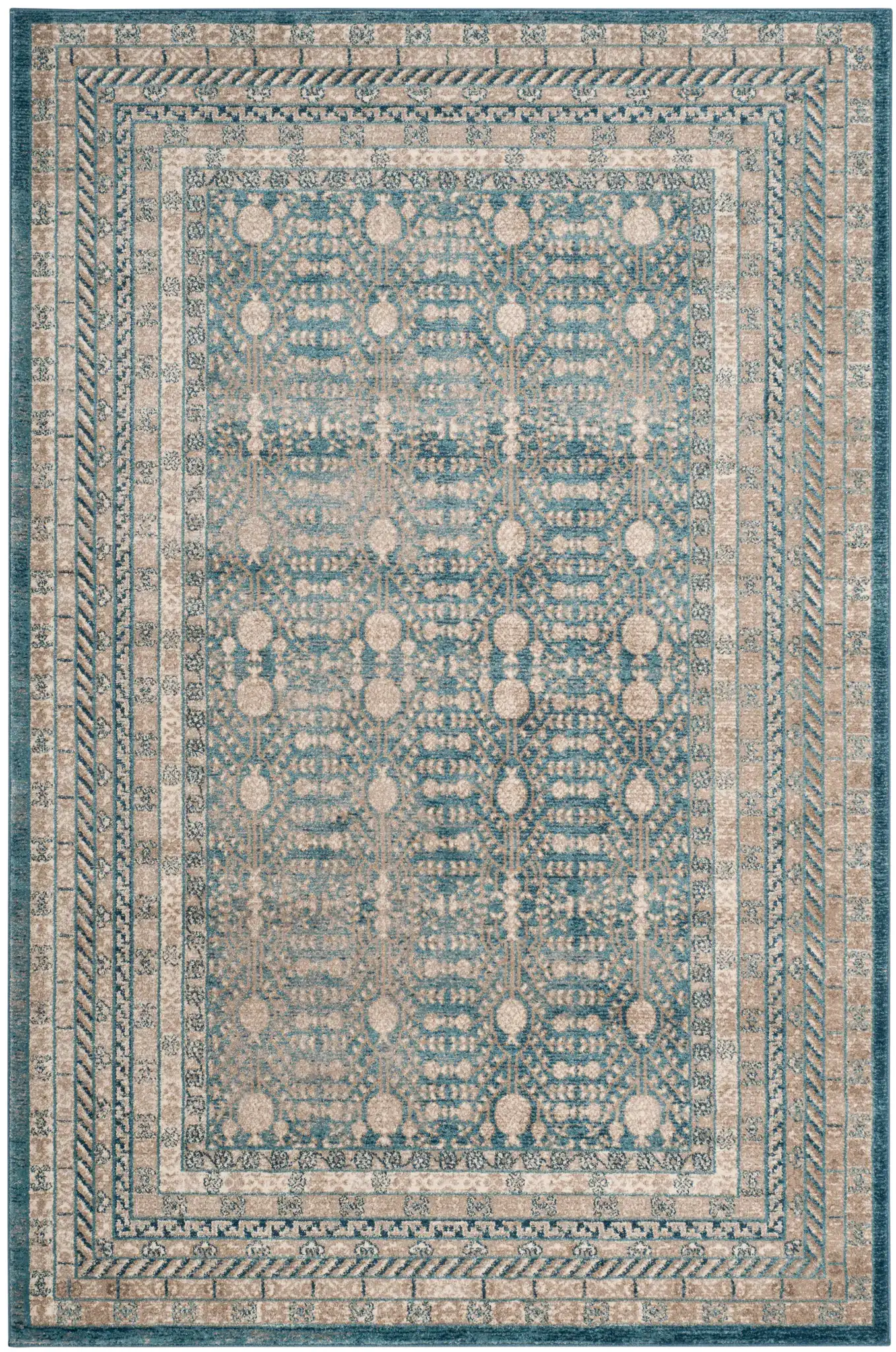 Sofia Bordered Floral Rug in Blue / Beige