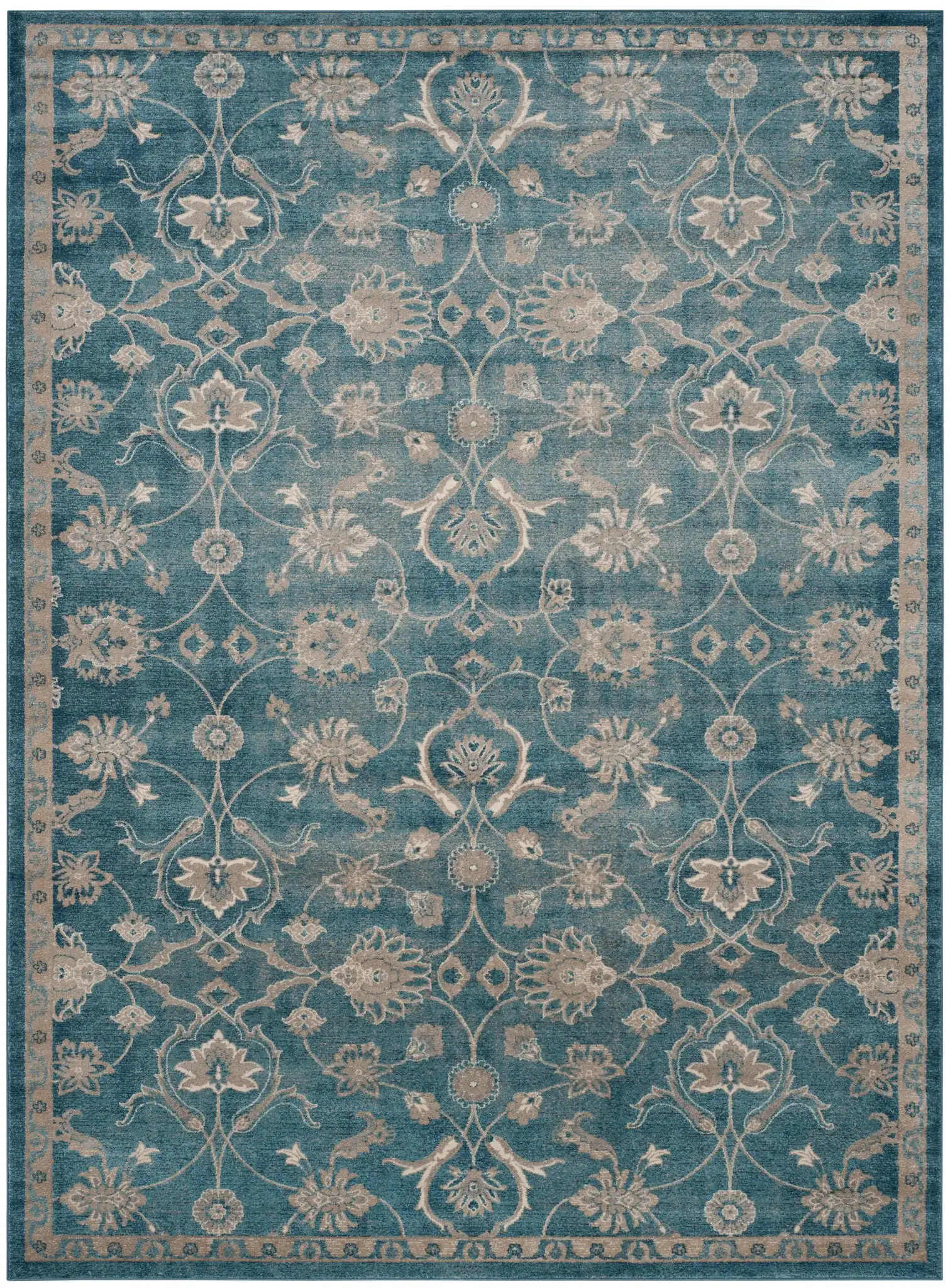 Sofia Floral Vine Rug in Blue / Beige