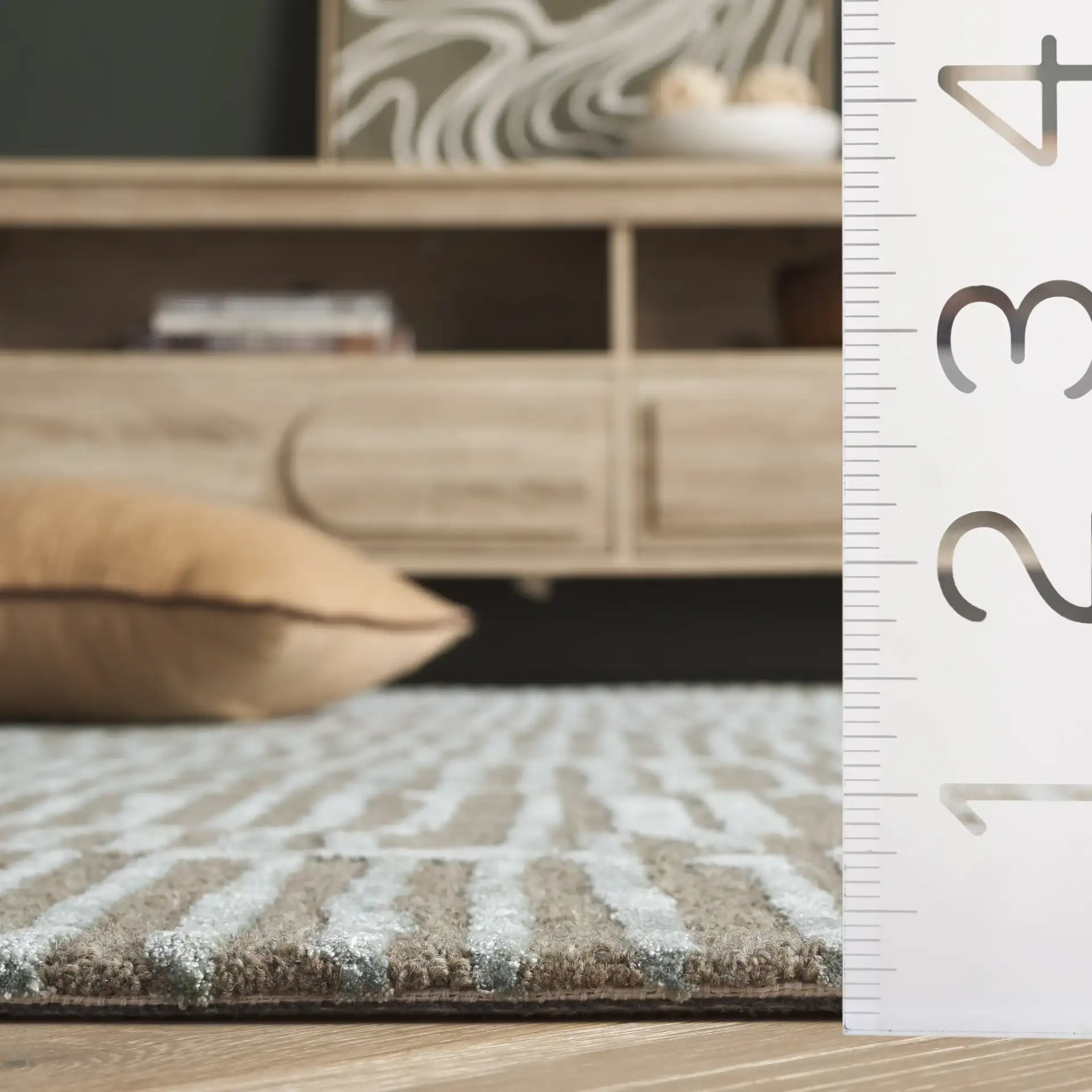 Soho Linear Abstract Hand-Tufted Rug in Green / Brown in a styled room