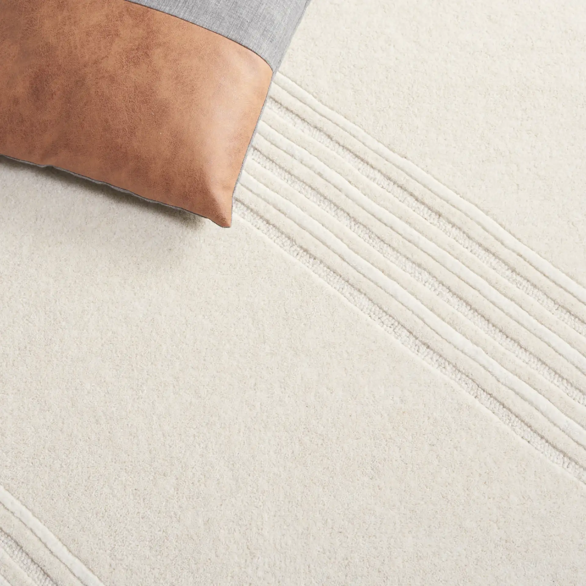 Soho Linear Path Hand-Tufted Rug in Beige / Ivory in a styled room