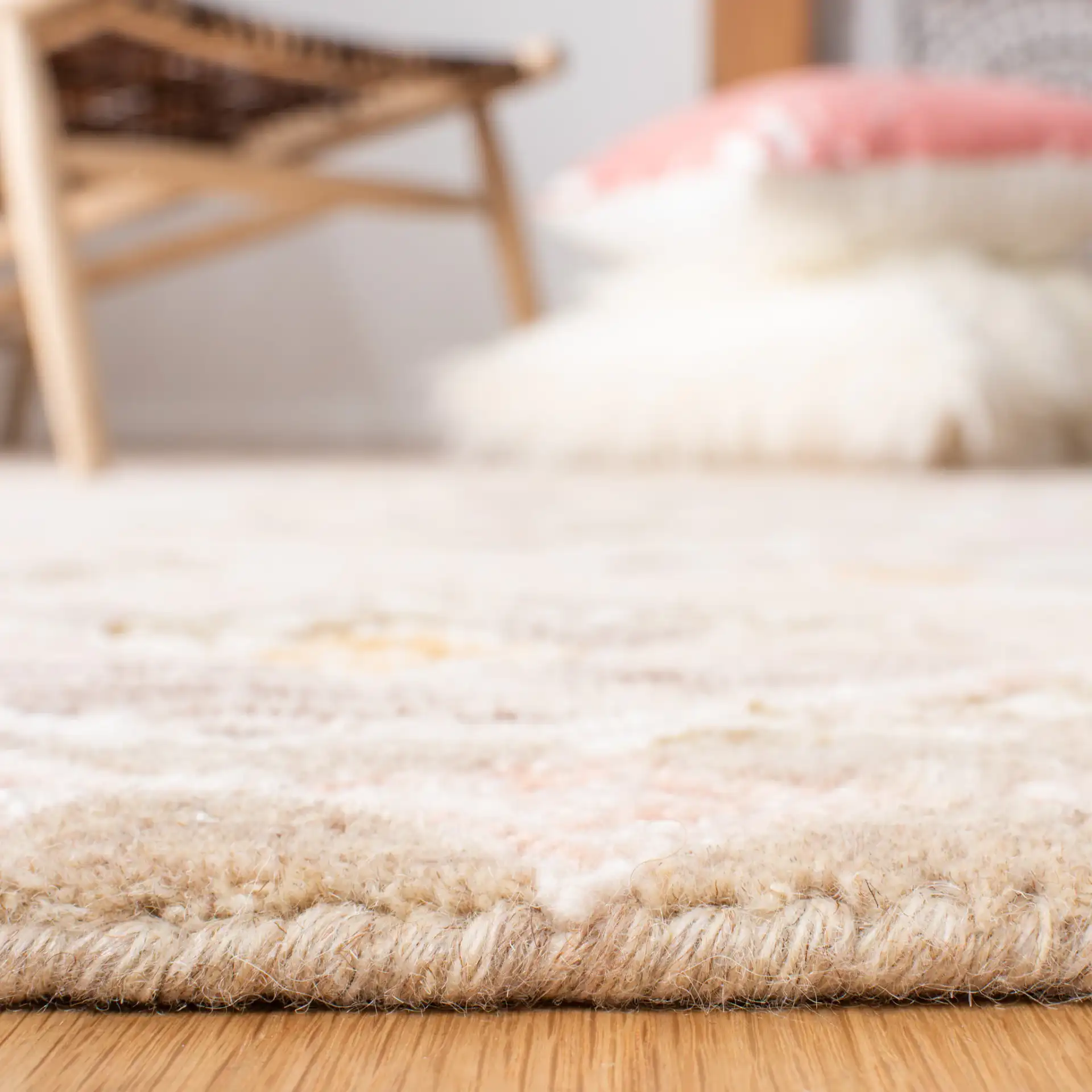Soho Diamond Lattice Hand-Tufted Wool Rug in Pink / Taupe in a styled room