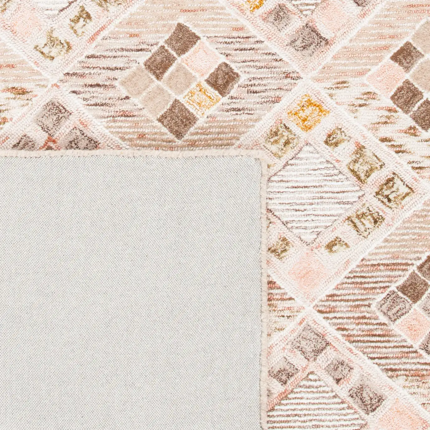 Soho Diamond Lattice Hand-Tufted Wool Rug in Pink / Taupe in a styled room
