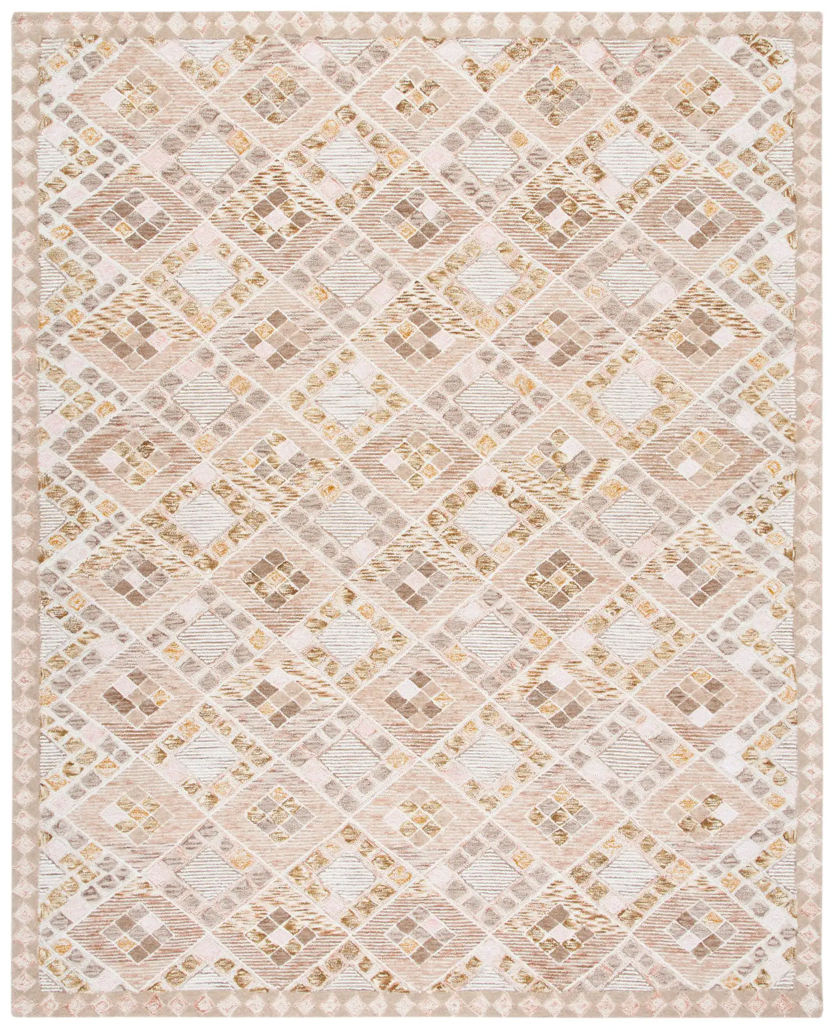 Soho Diamond Lattice Hand-Tufted Wool Rug in Pink / Taupe