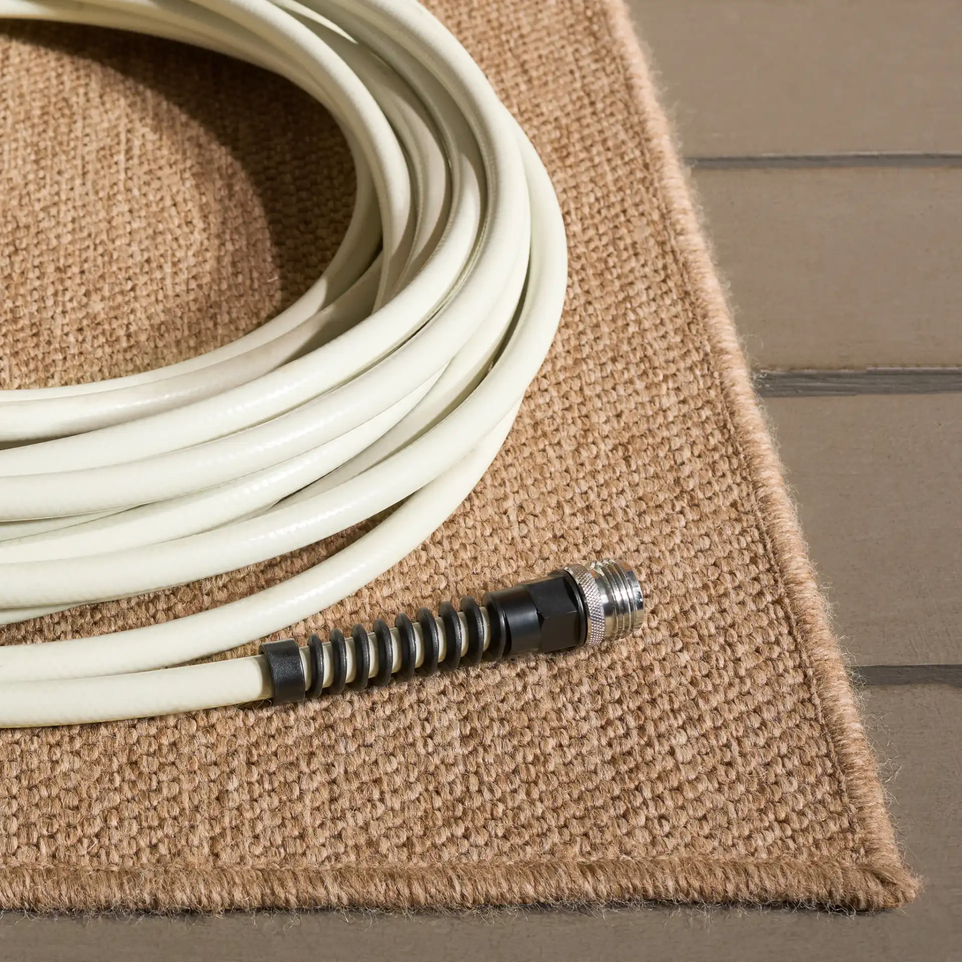 Sisal Performance Solid Rug in Natural in a styled room