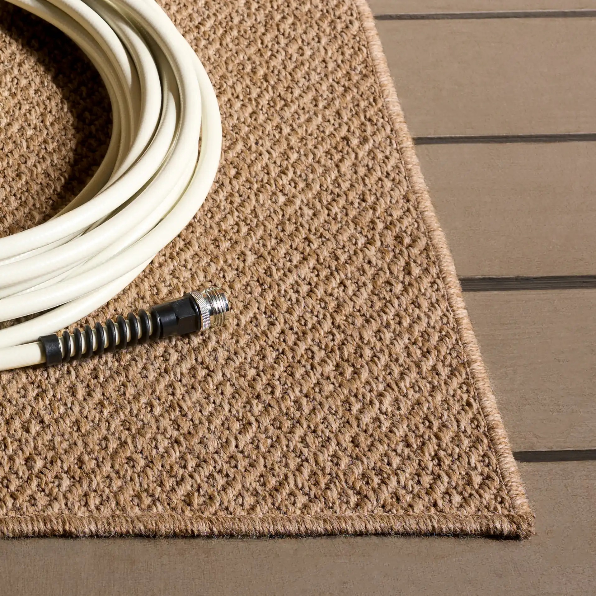 Sisal Performance Diamond Grid Rug in Natural in a styled room
