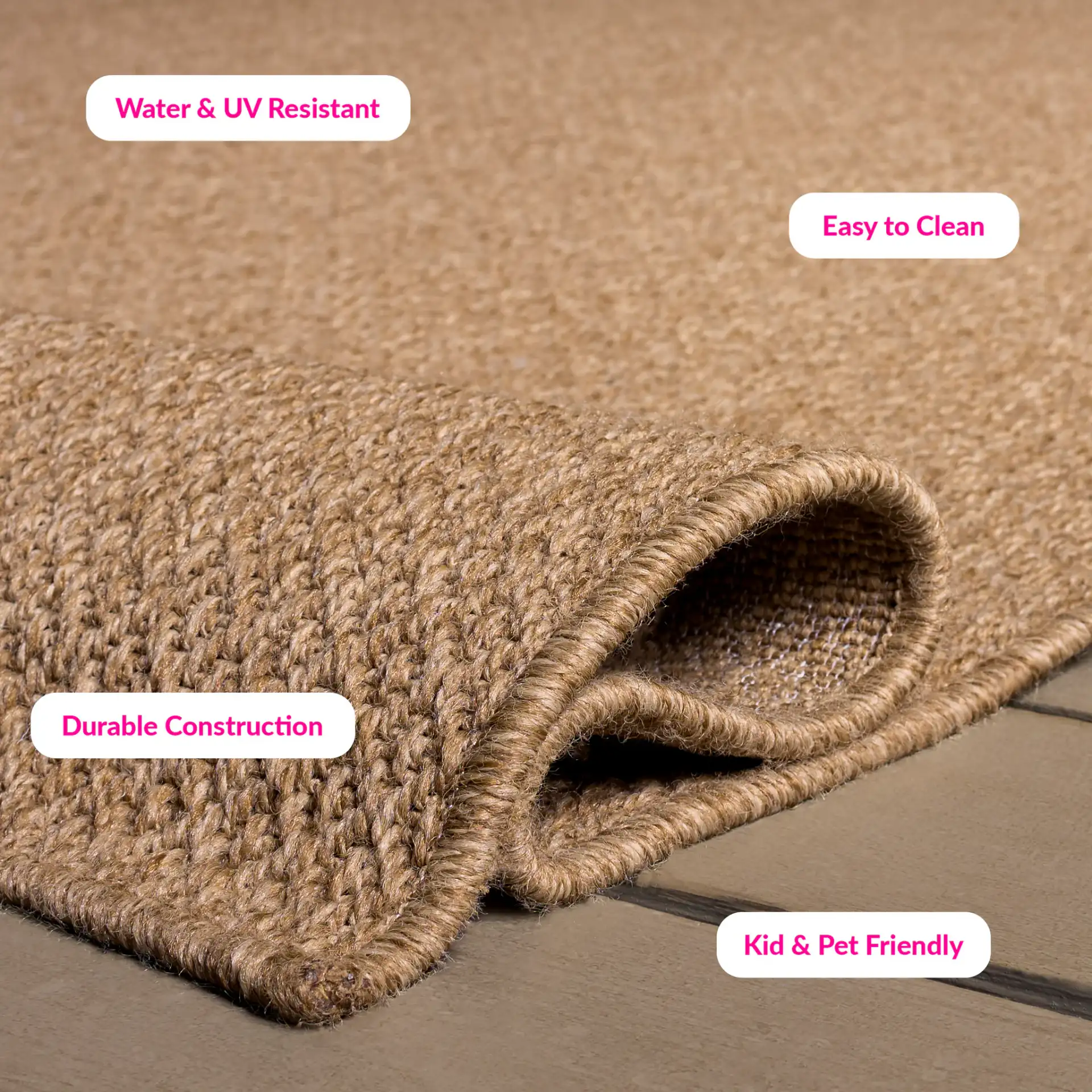 Sisal Performance Diamond Grid Rug in Natural in a styled room