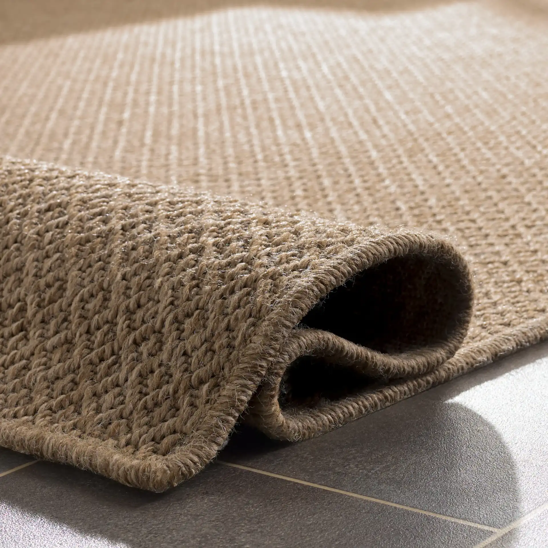 Sisal Performance Diamond Grid Rug in Natural in a styled room
