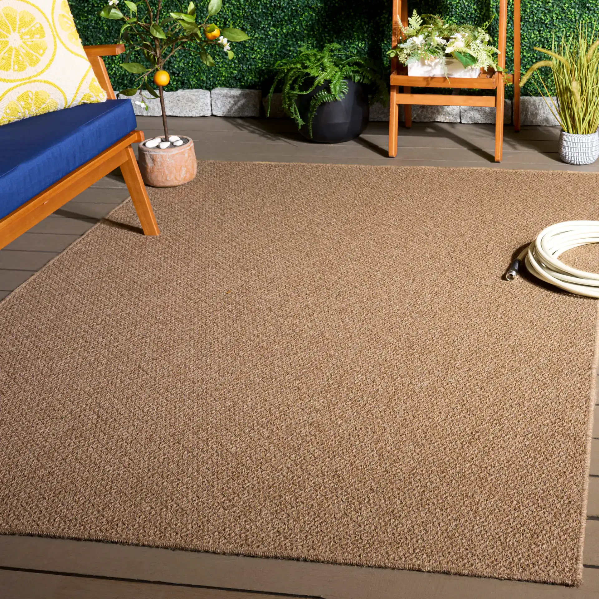 Sisal Performance Diamond Grid Rug in Natural in a styled room