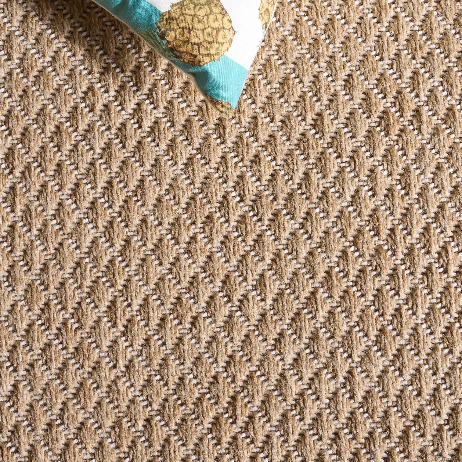 Sisal Performance Diamond Rug in Natural / Ivory in a styled room