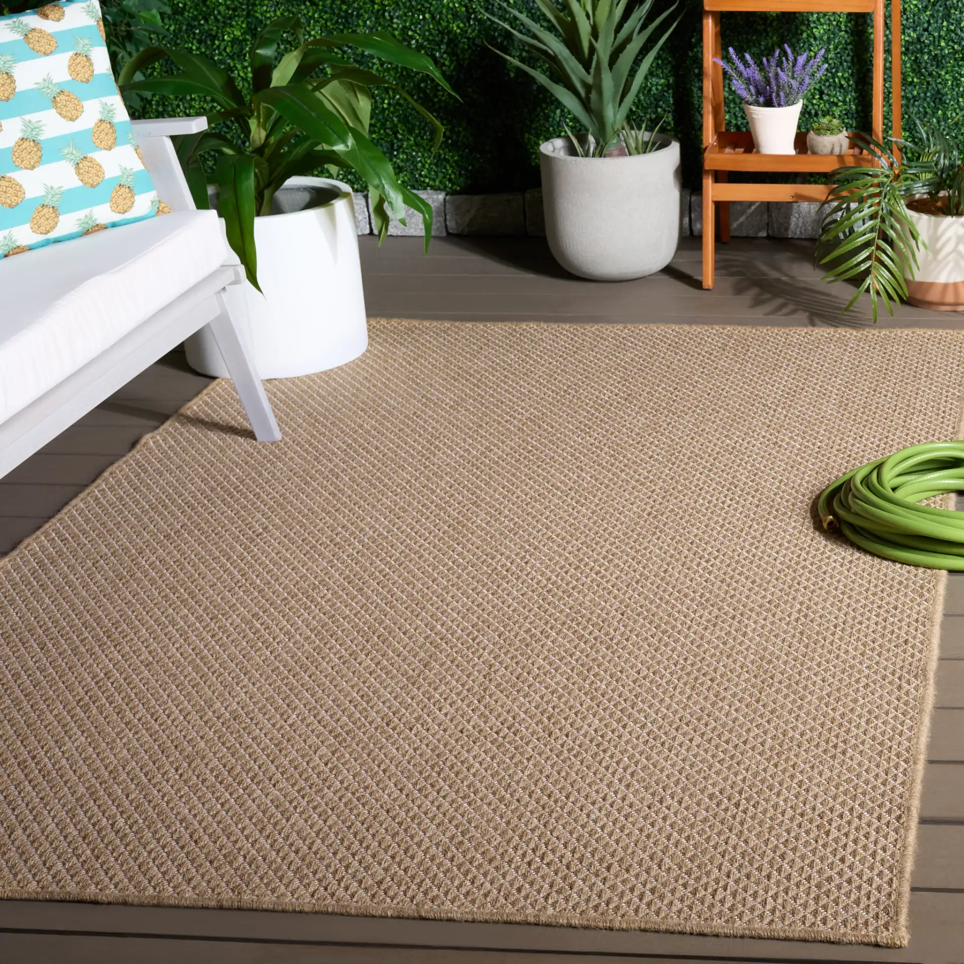 Sisal Performance Diamond Rug in Natural / Ivory in a styled room