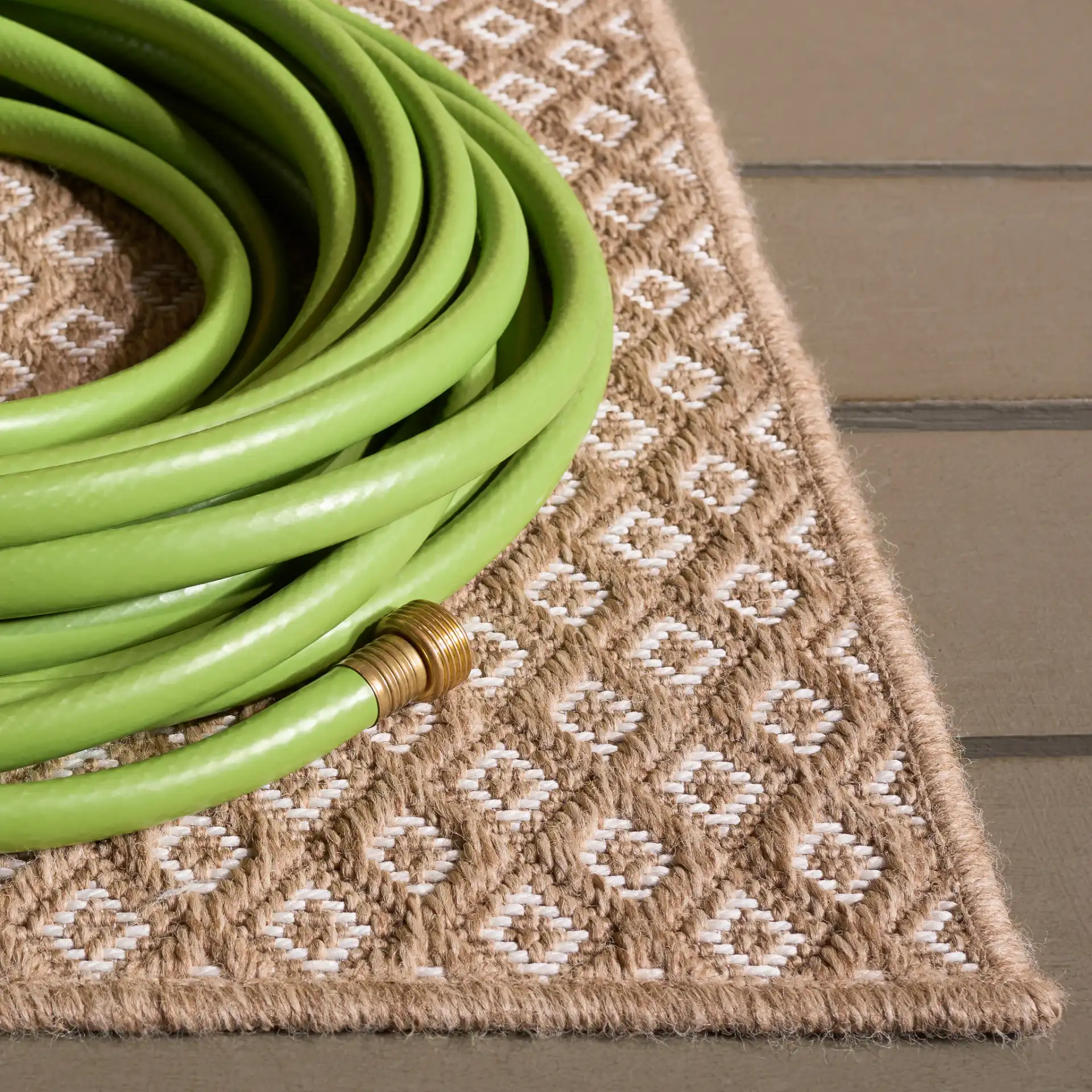 Sisal Performance Nested Diamond Rug in Natural / Ivory in a styled room