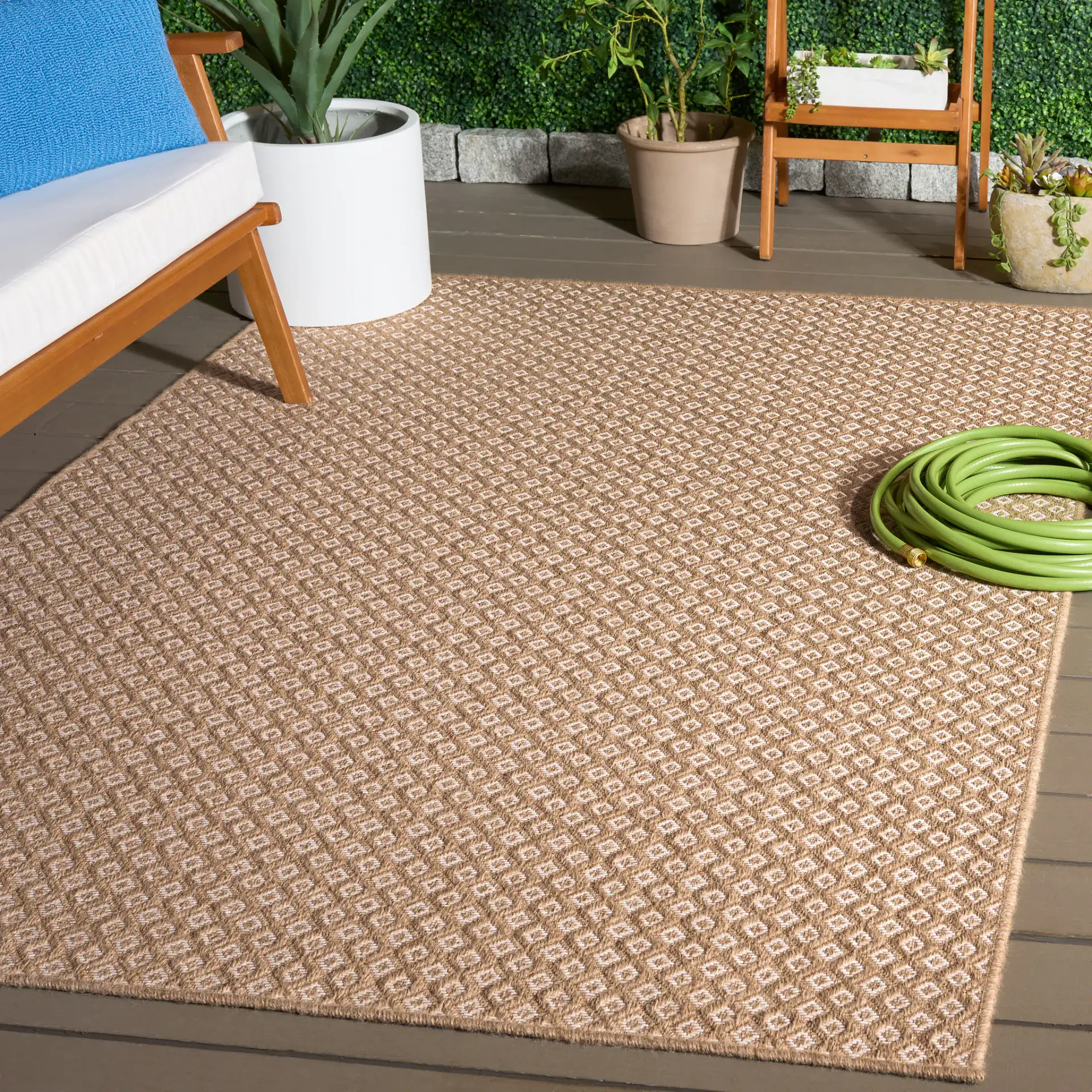 Sisal Performance Nested Diamond Rug in Natural / Ivory in a styled room