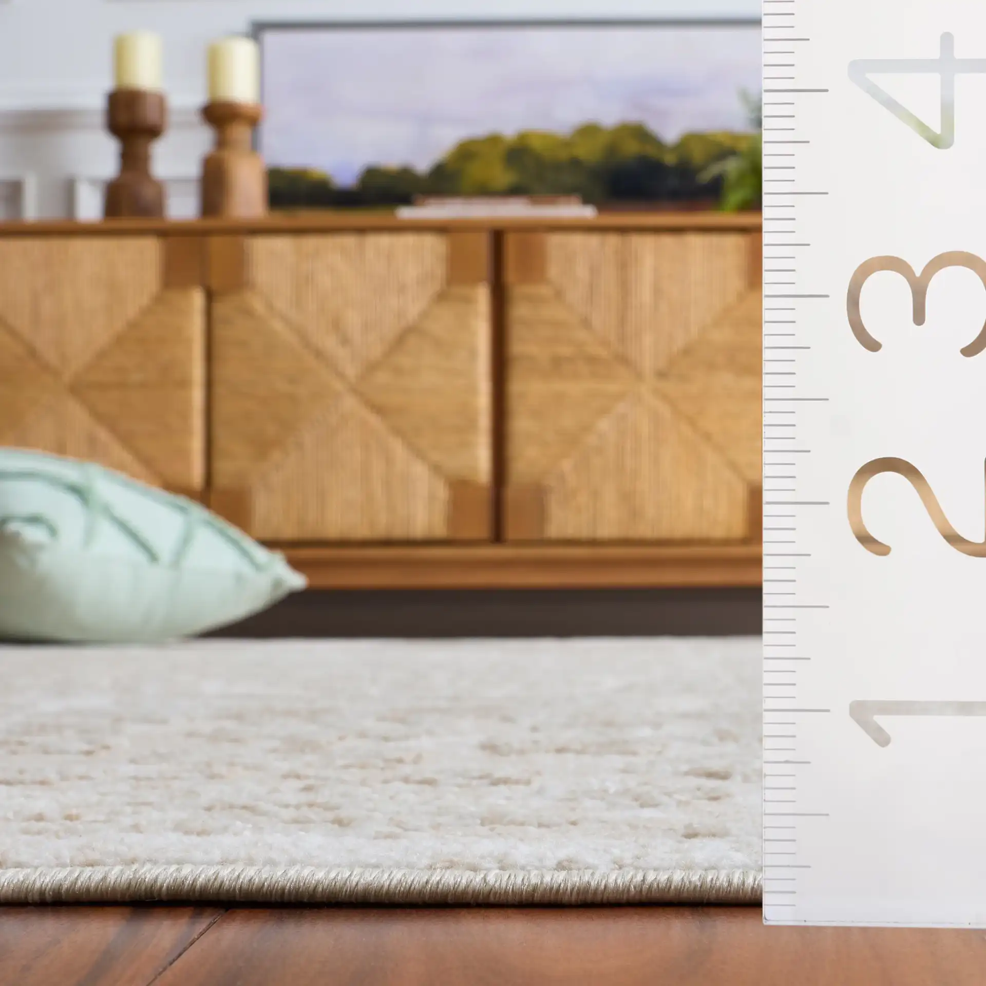 Spencer Transitional Allover Rug in Beige / Ivory in a styled room