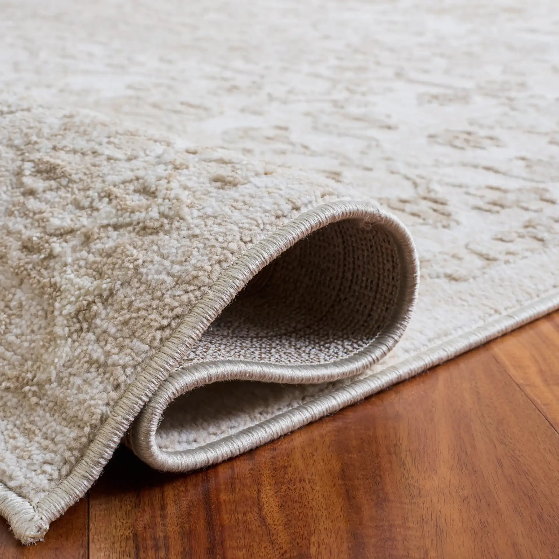Spencer Transitional Allover Rug in Beige / Ivory in a styled room