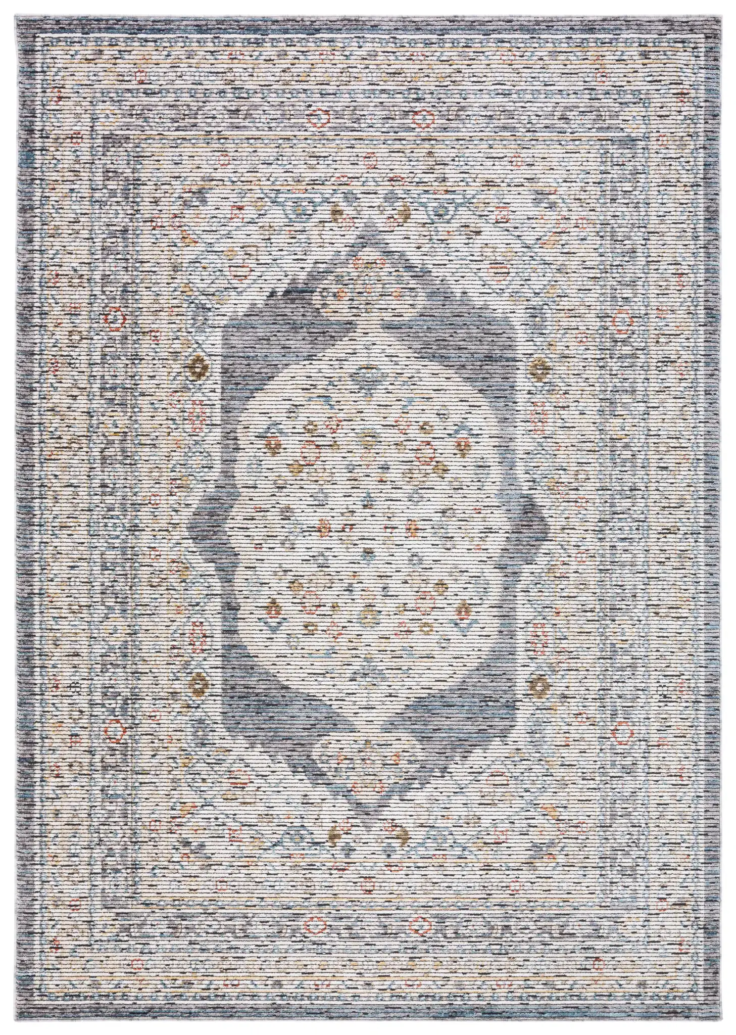 Sierra Medallion Bordered Rug in Ivory / Gray