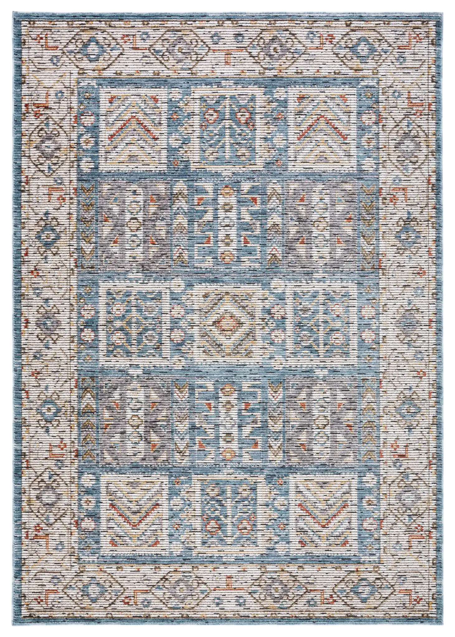 Sierra Geometric Panel Rug in Ivory / Blue