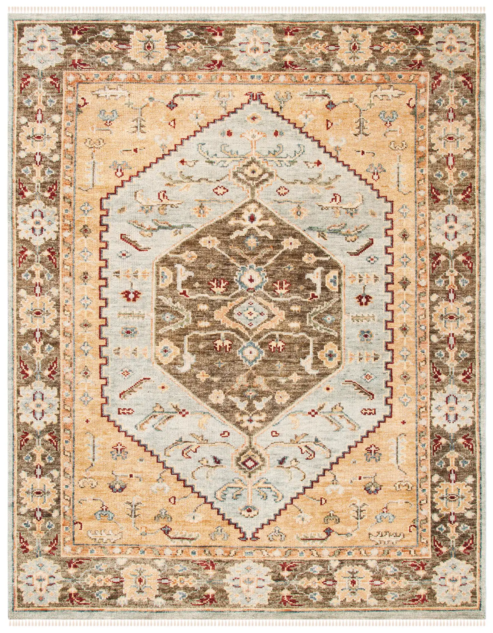 Samarkand Stepped Hexagon Medallion Hand-Knotted Wool Rug in Blue / Brown