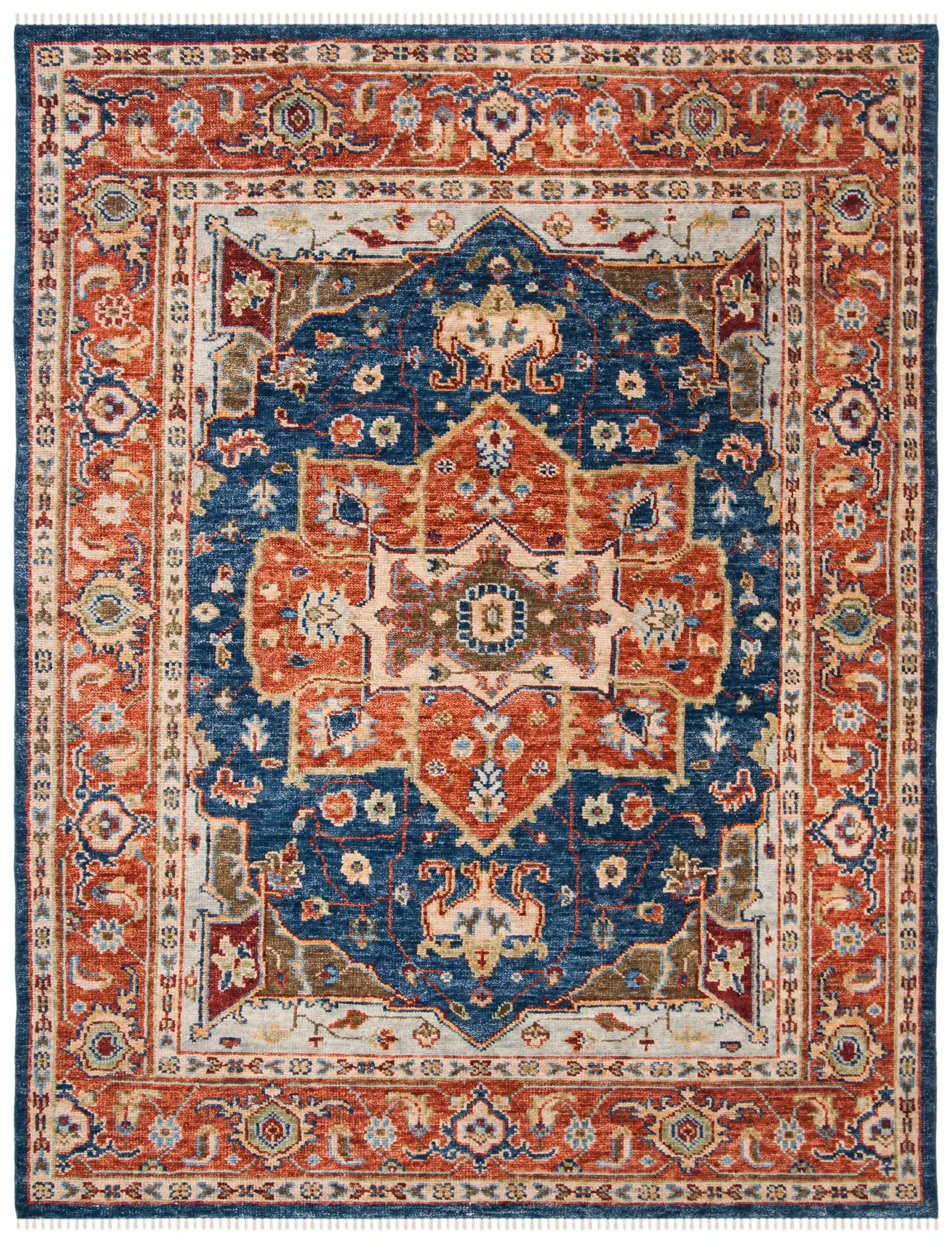 Samarkand Layered Medallion Hand-Knotted Wool Rug in Navy / Rust
