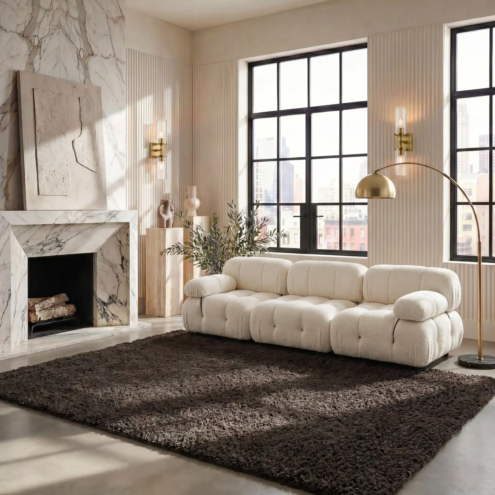 Sheep Solid Hand-Woven Shag Rug in Charcoal in a styled room