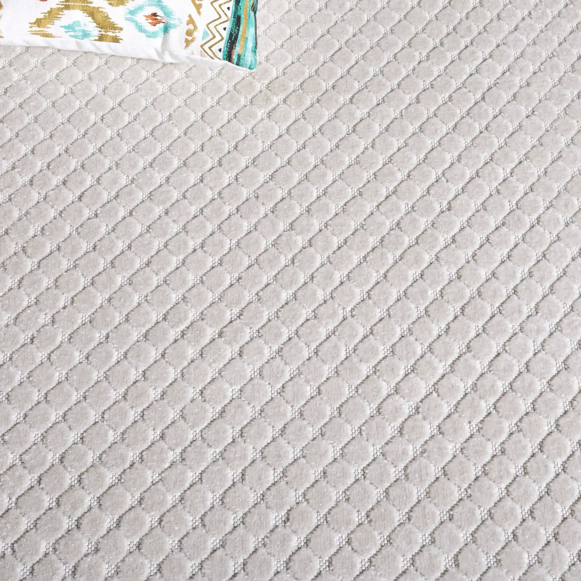 Stella Textured Grid Outdoor Rug in Ivory in a styled room