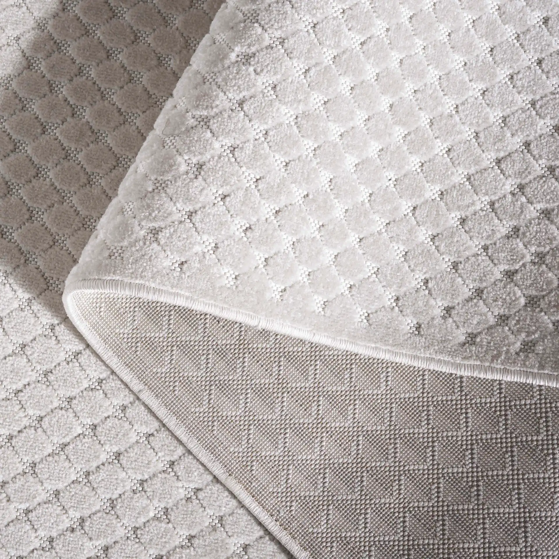 Stella Textured Grid Outdoor Rug in Ivory in a styled room