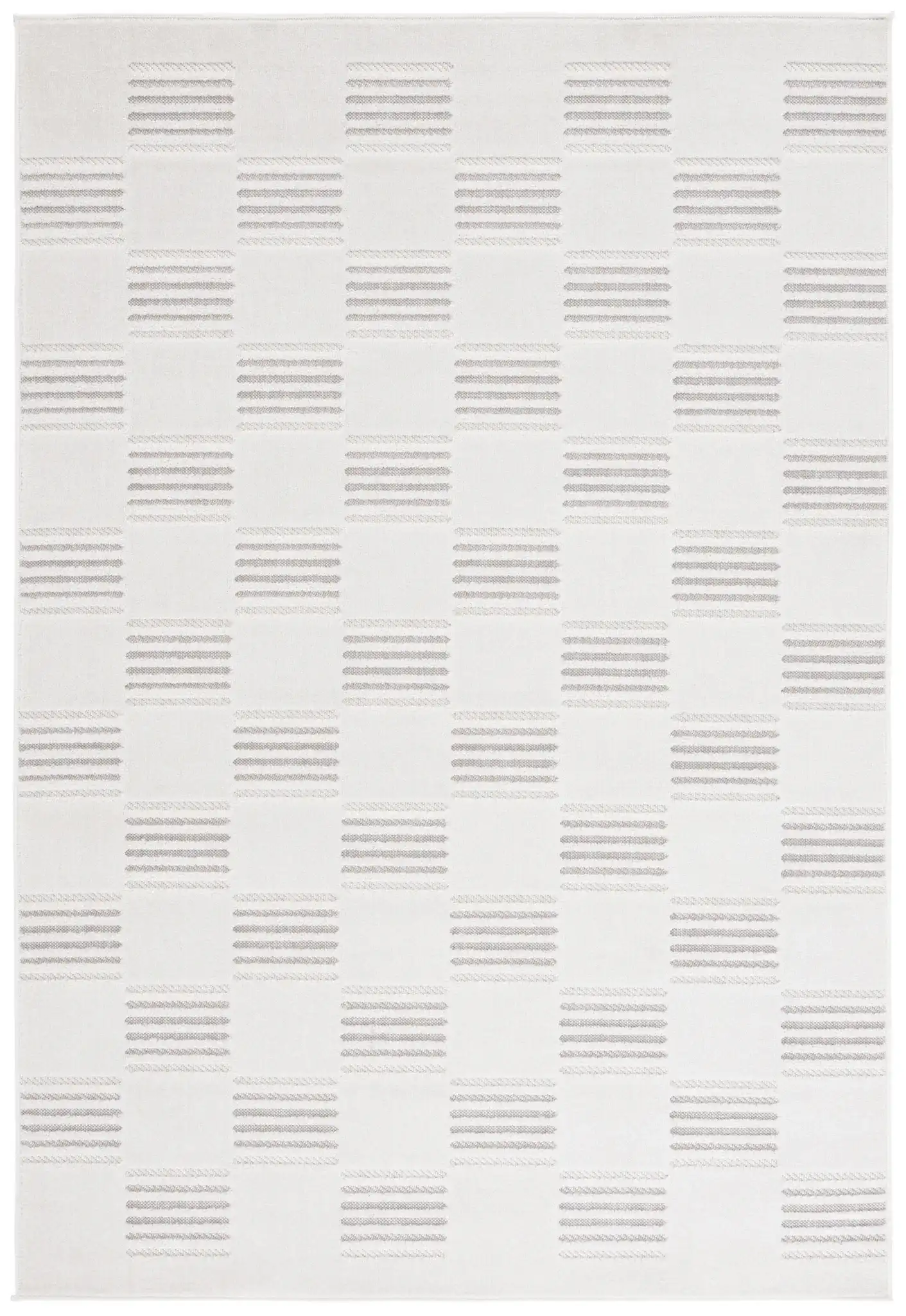 Stella Checkerboard Stripe Outdoor Rug in Ivory / Beige