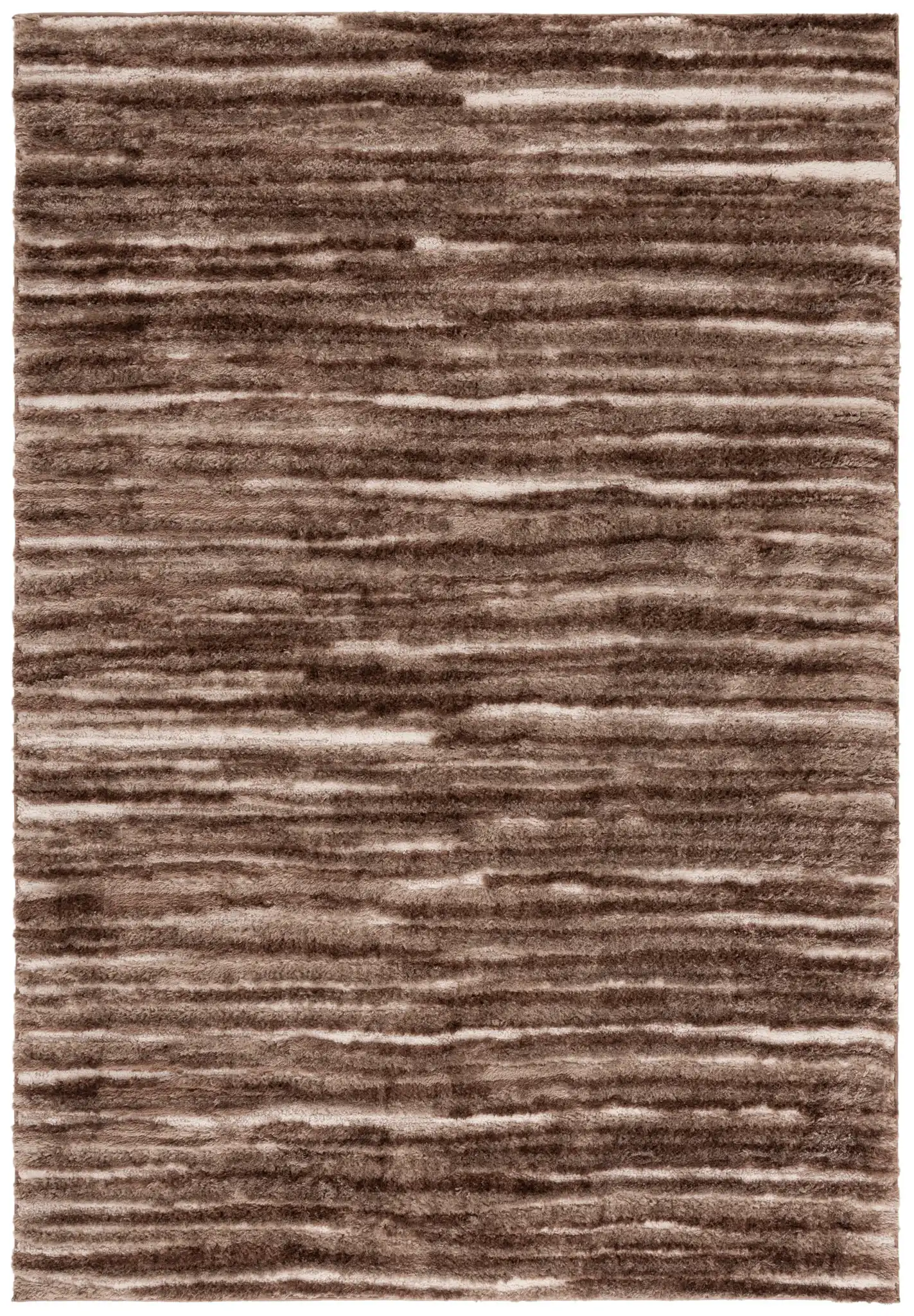 Seattle Ribbed Stripe Shag Rug in Brown / Ivory