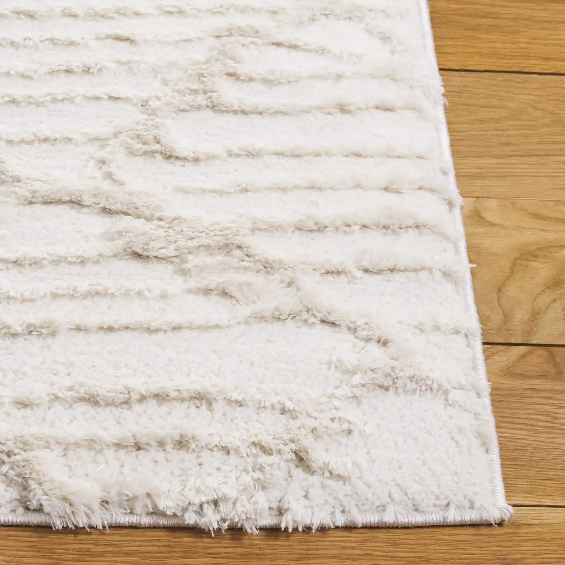 Seattle Shag Ribbed Diamond Rug in Ivory in a styled room