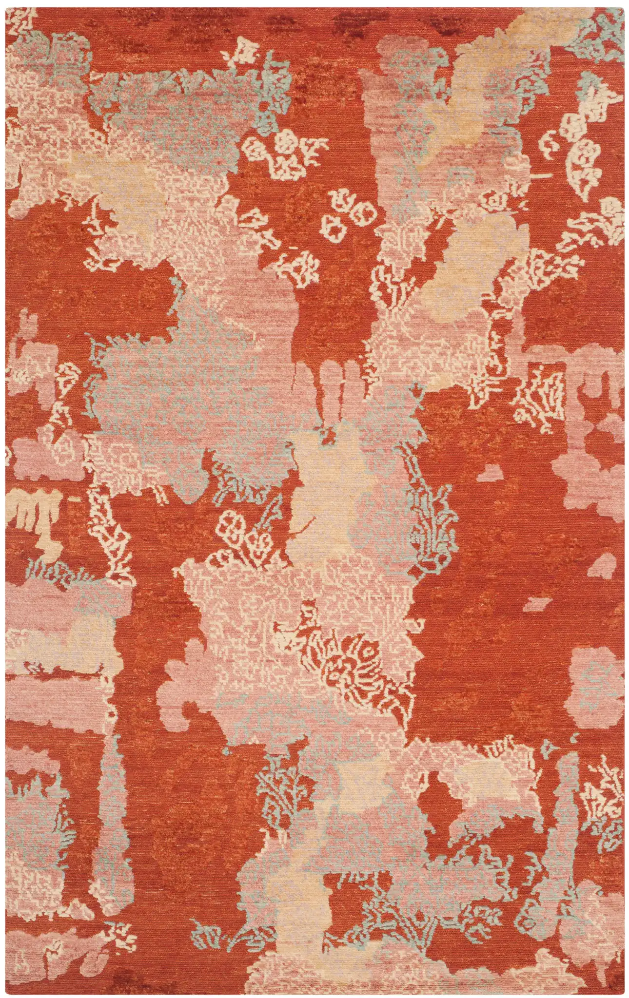 Santa Fe Eroded Floral Hand-Knotted Wool Rug in Rust / Multicolor