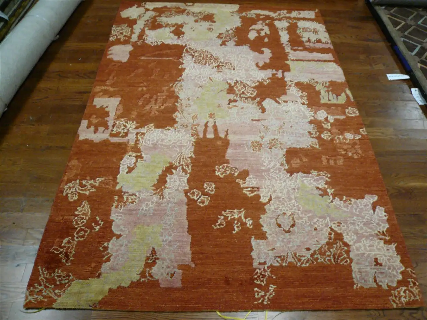 Santa Fe Eroded Floral Hand-Knotted Wool Rug in Rust / Multicolor, detail view