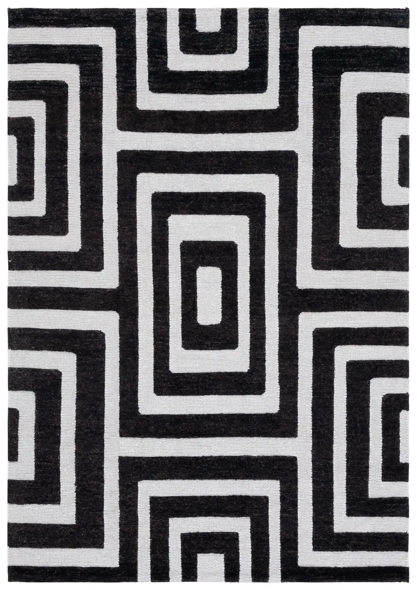 Santa Fe Interlocking Square Hand-Knotted Wool Rug in Silver / Black