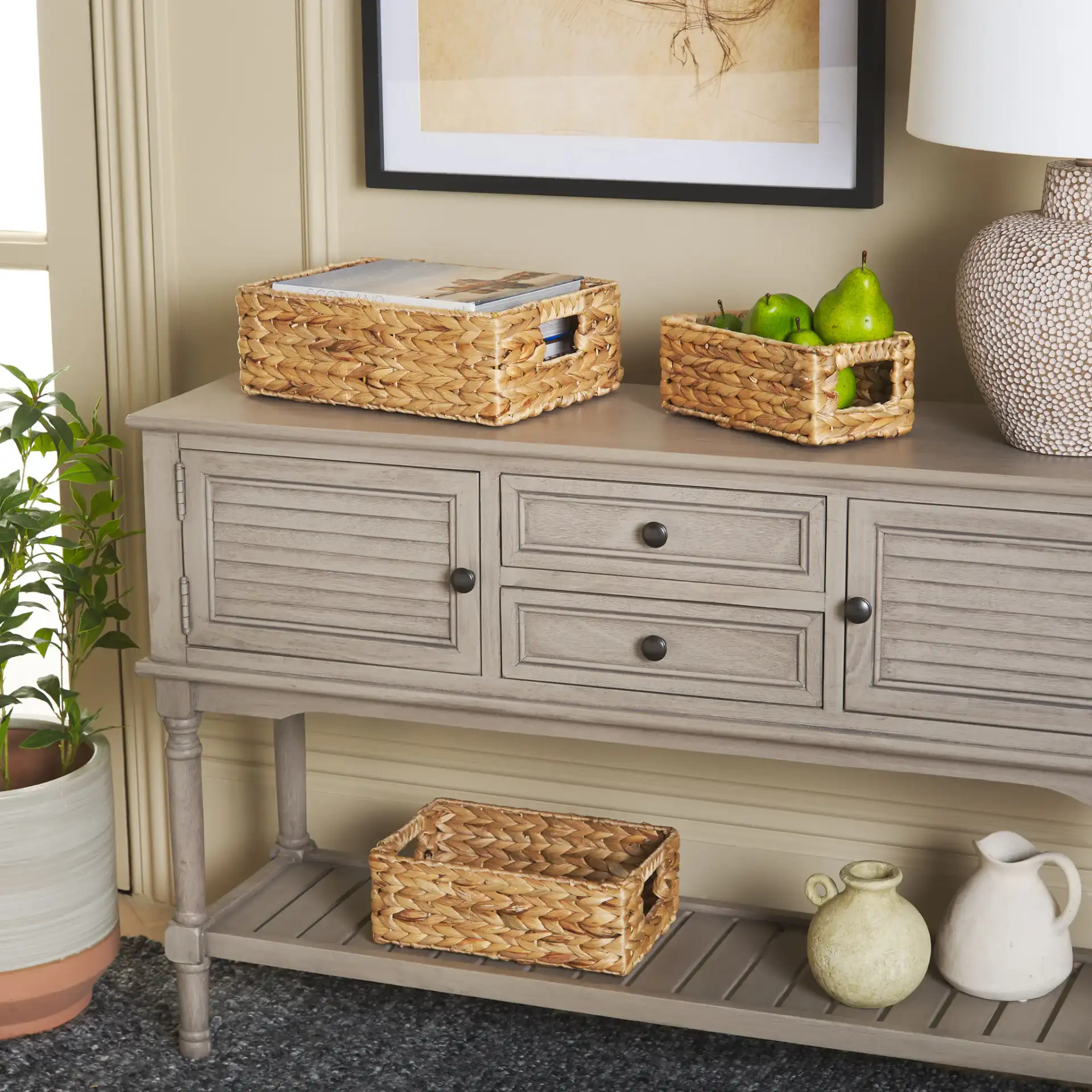 Reilly Set Of Three Baskets in Natural in a styled room