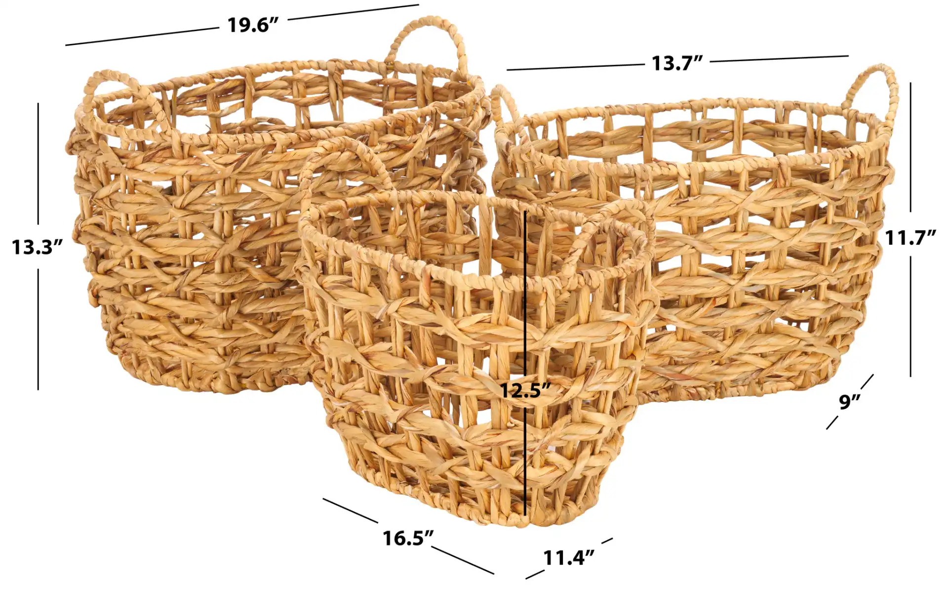 Langdon Set Of Three Baskets in Natural, detail view