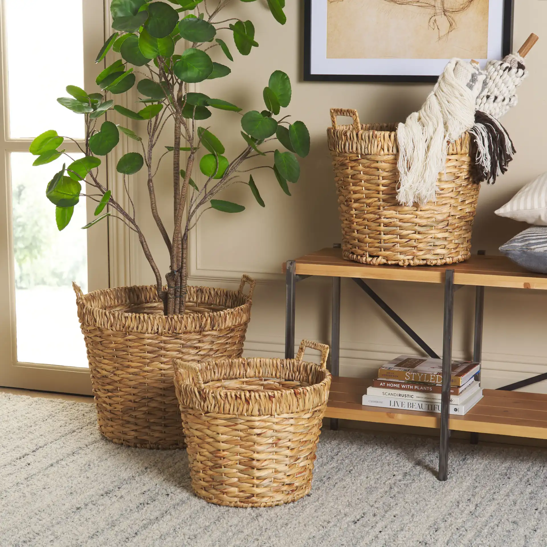 Fenwick Set Of Three Baskets in Natural in a styled room