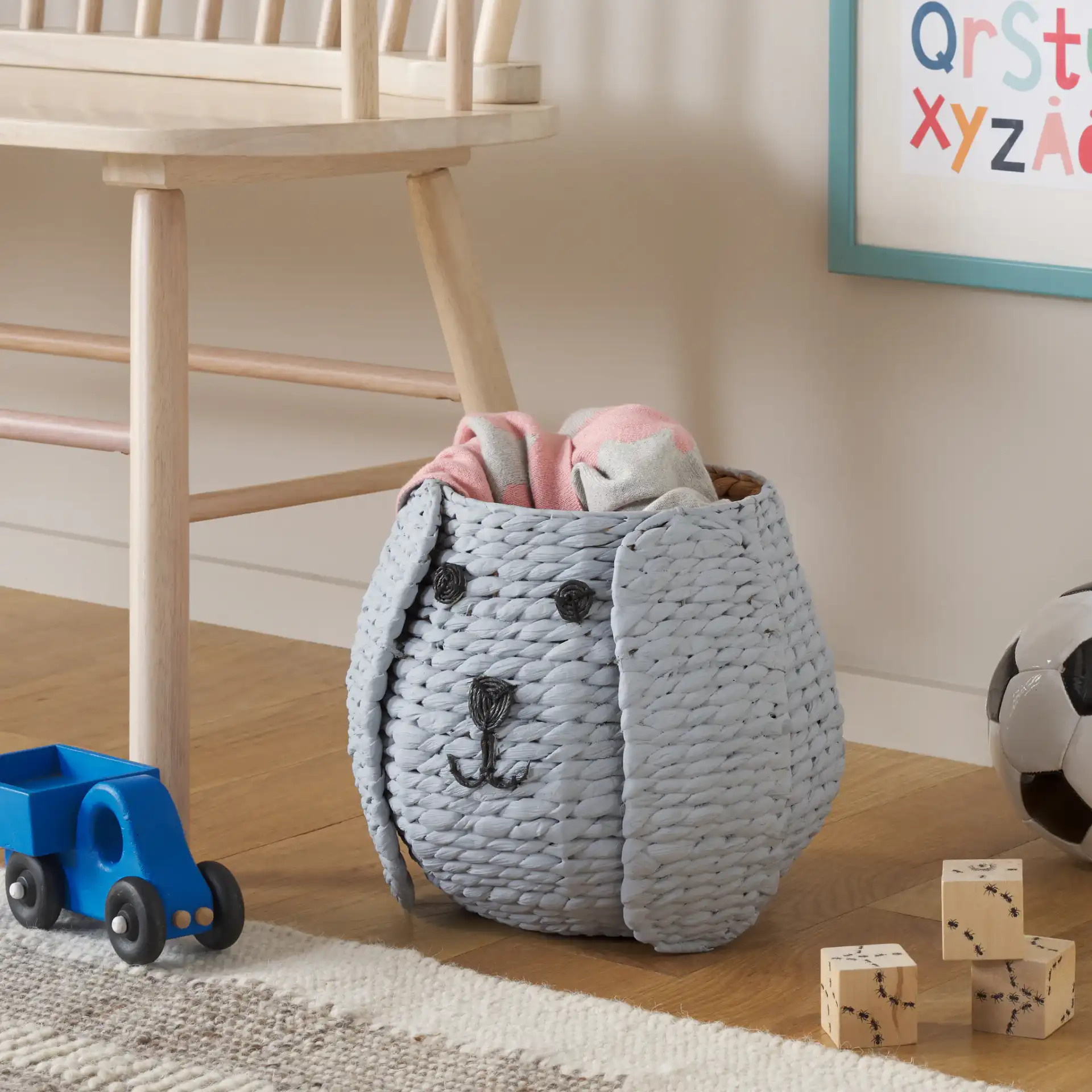 Sarin Basket in Gray in a styled room