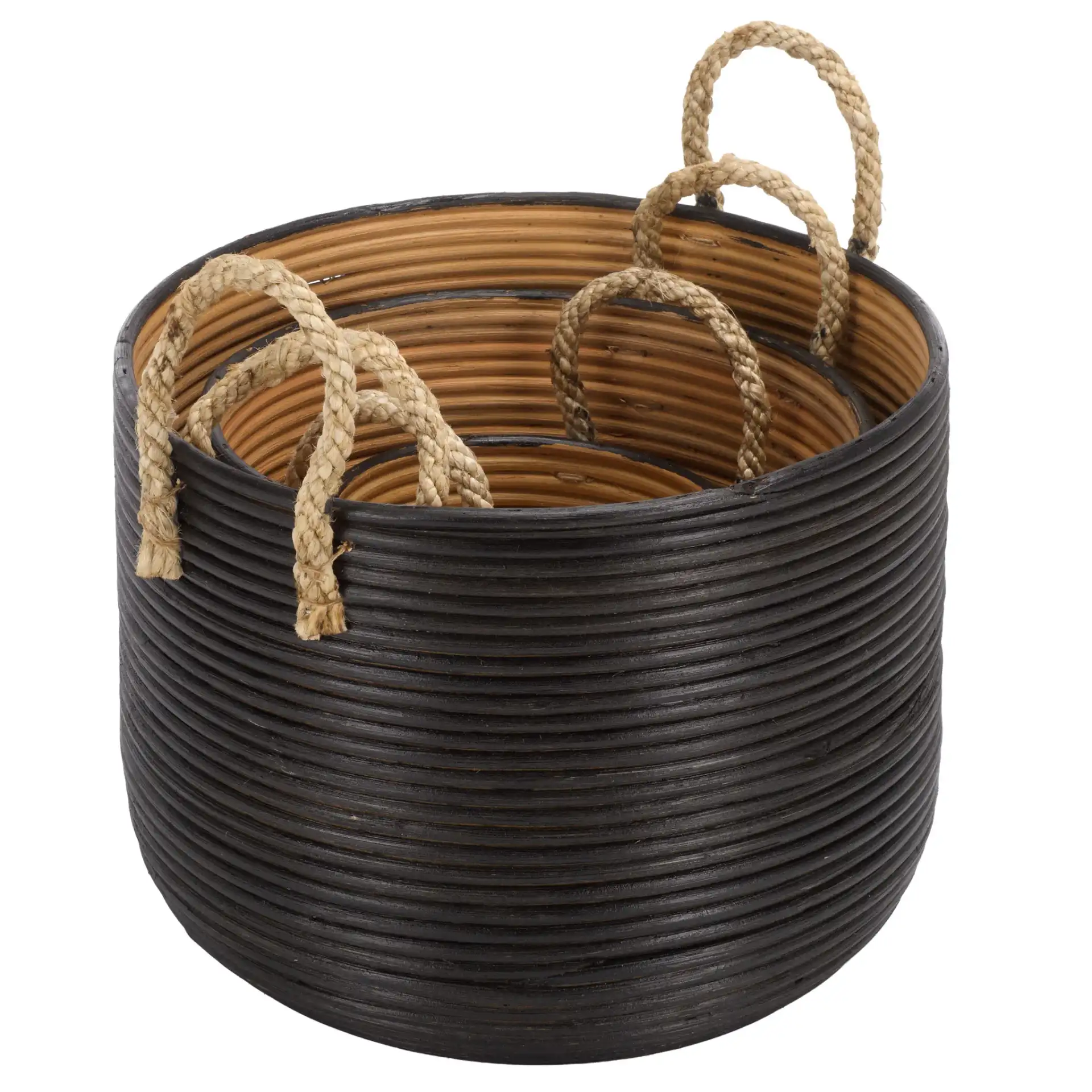 Renley Set Of Three-Baskets in Black / Natural, detail view