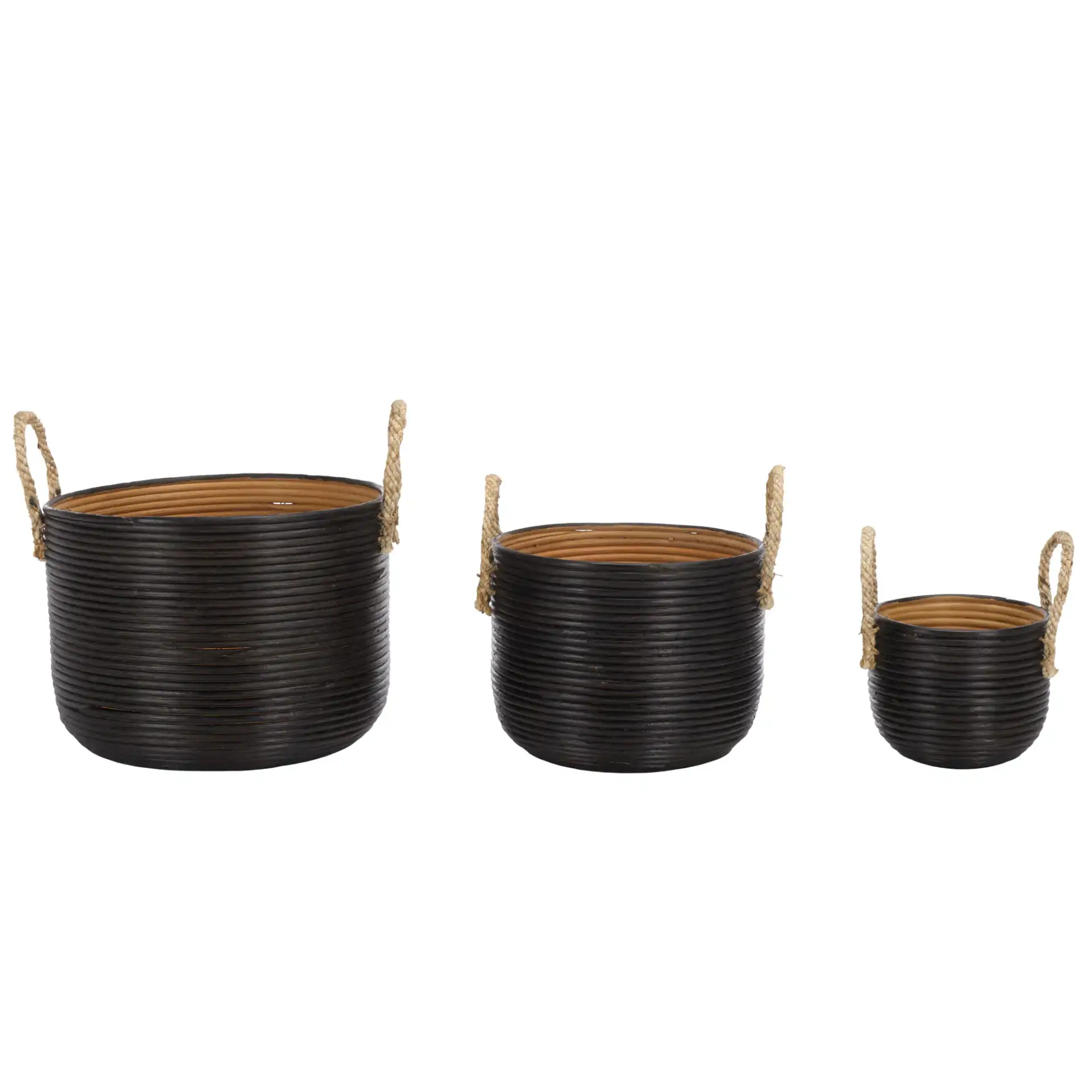 Renley Set Of Three-Baskets in Black / Natural, detail view