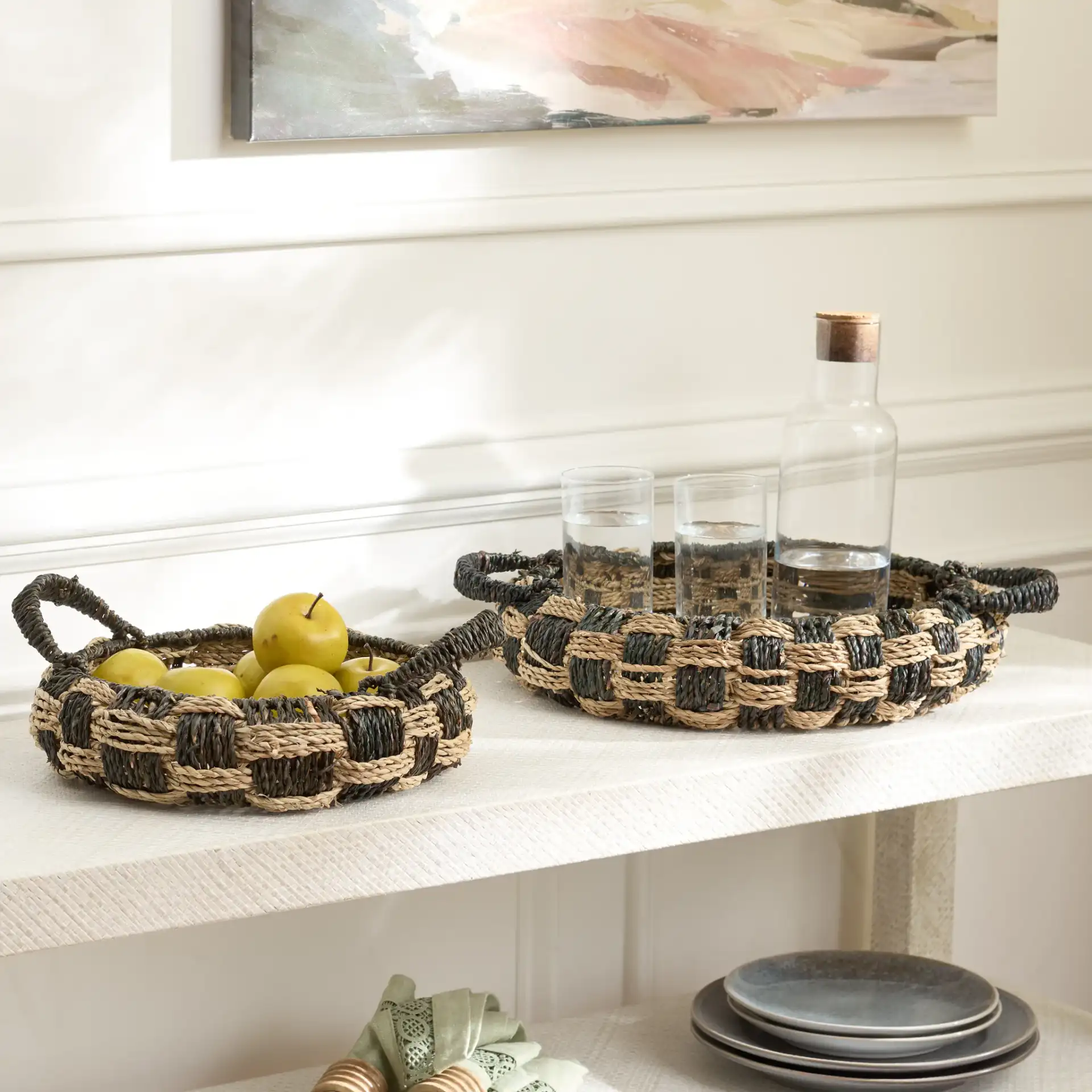 Patro Set Of Two-Baskets in Natural / Dark Natural in a styled room