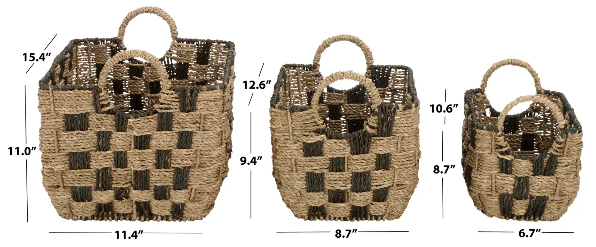 Fillip Set Of Three-Baskets in Natural / Dark Natural, detail view