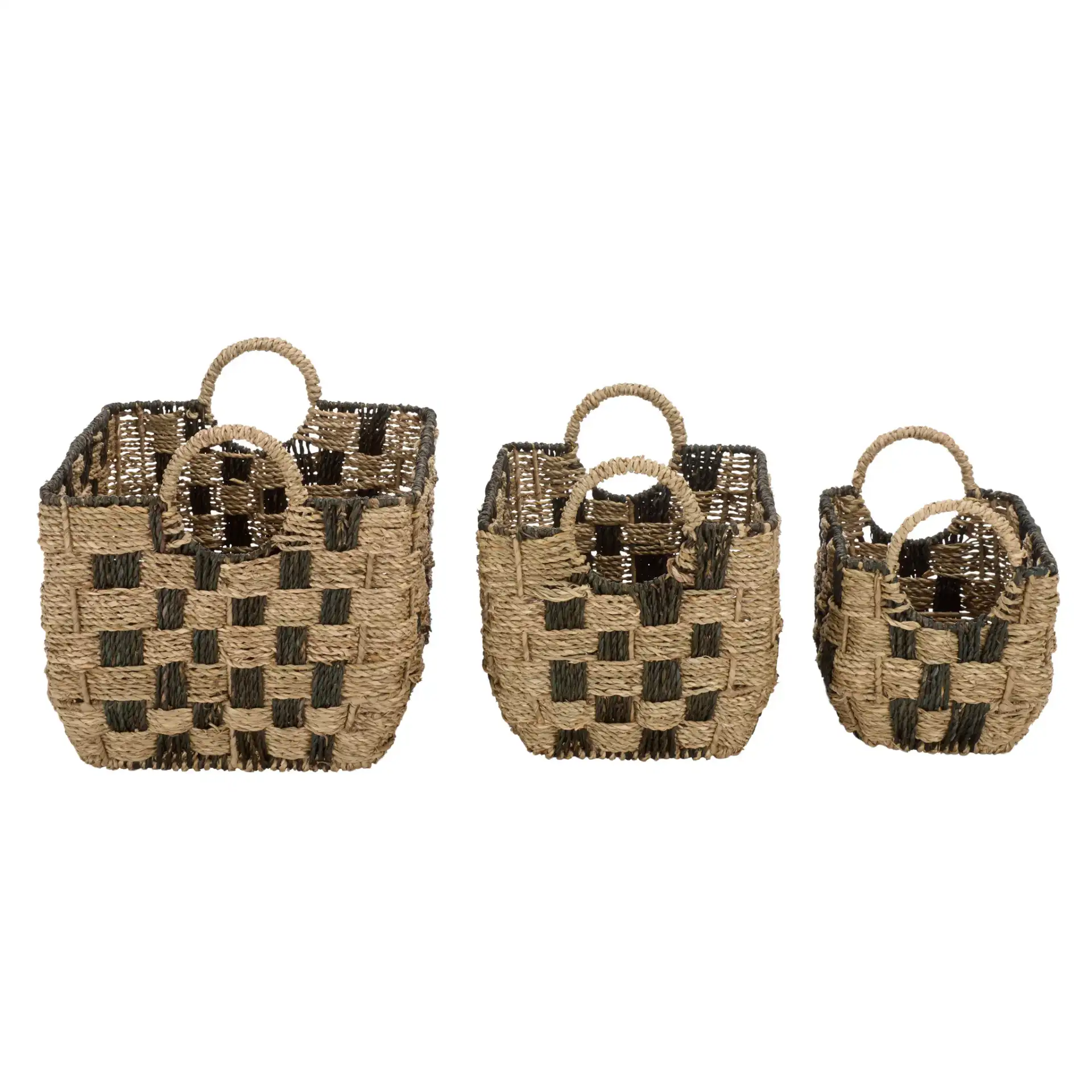 Fillip Set Of Three-Baskets in Natural / Dark Natural, detail view
