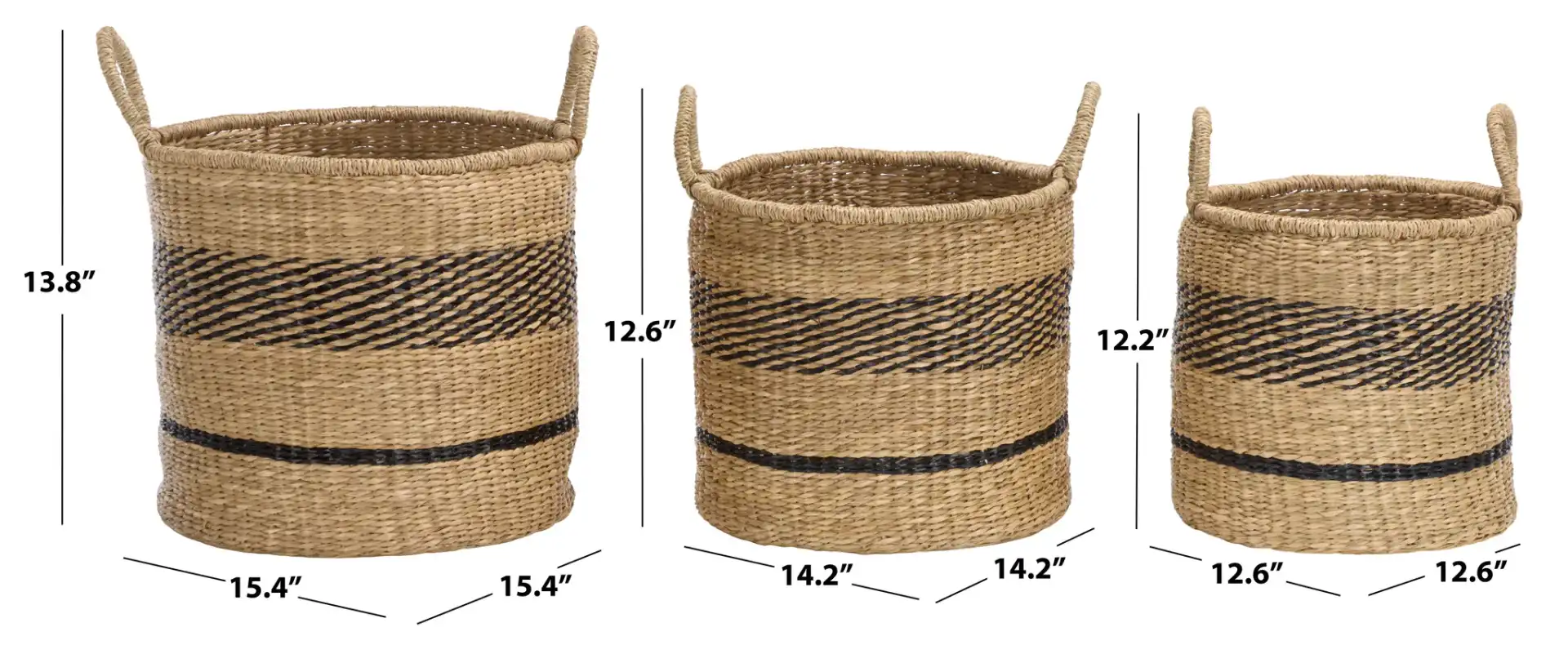 Beris Set Of Three-Baskets in Natural / Black, detail view