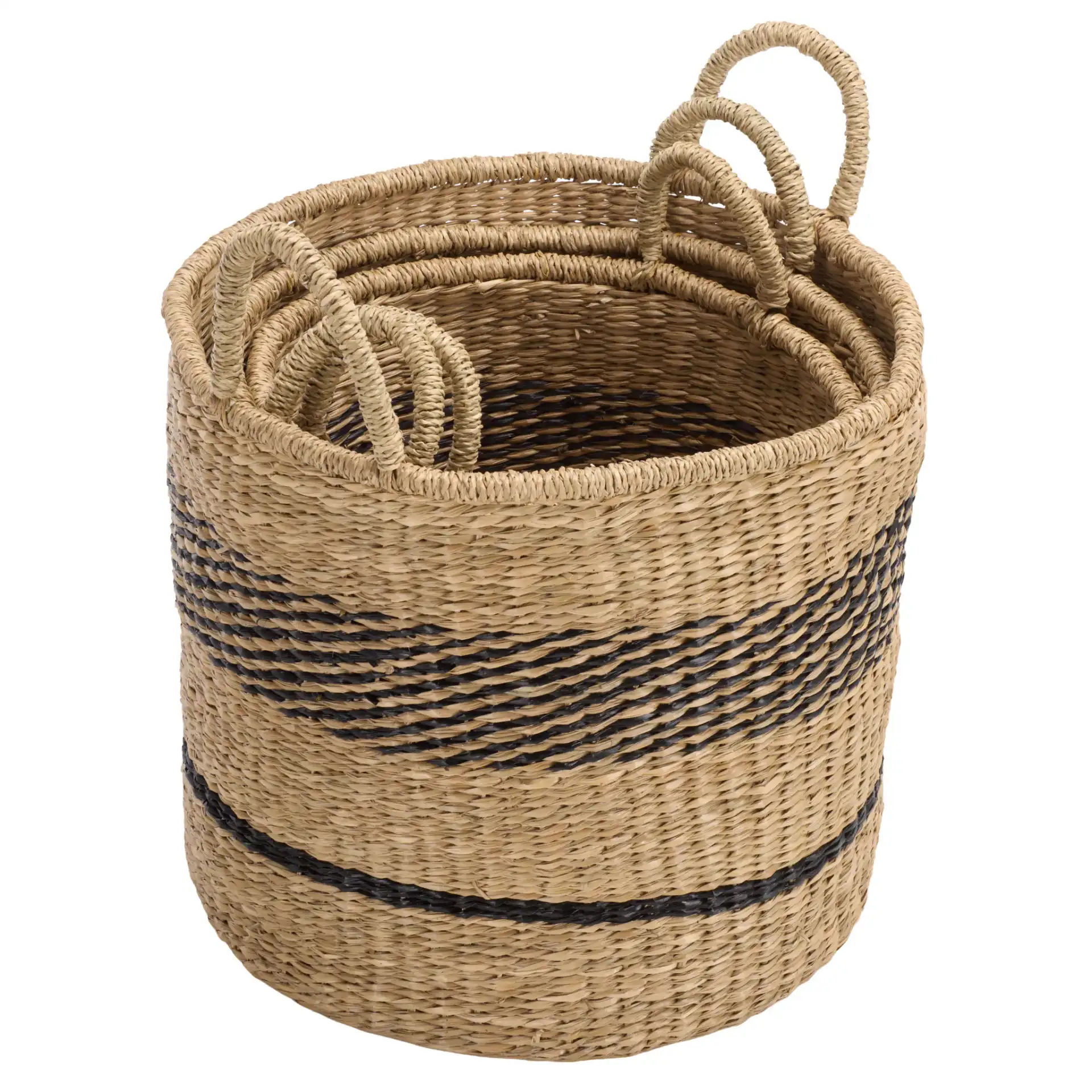 Beris Set Of Three-Baskets in Natural / Black, detail view