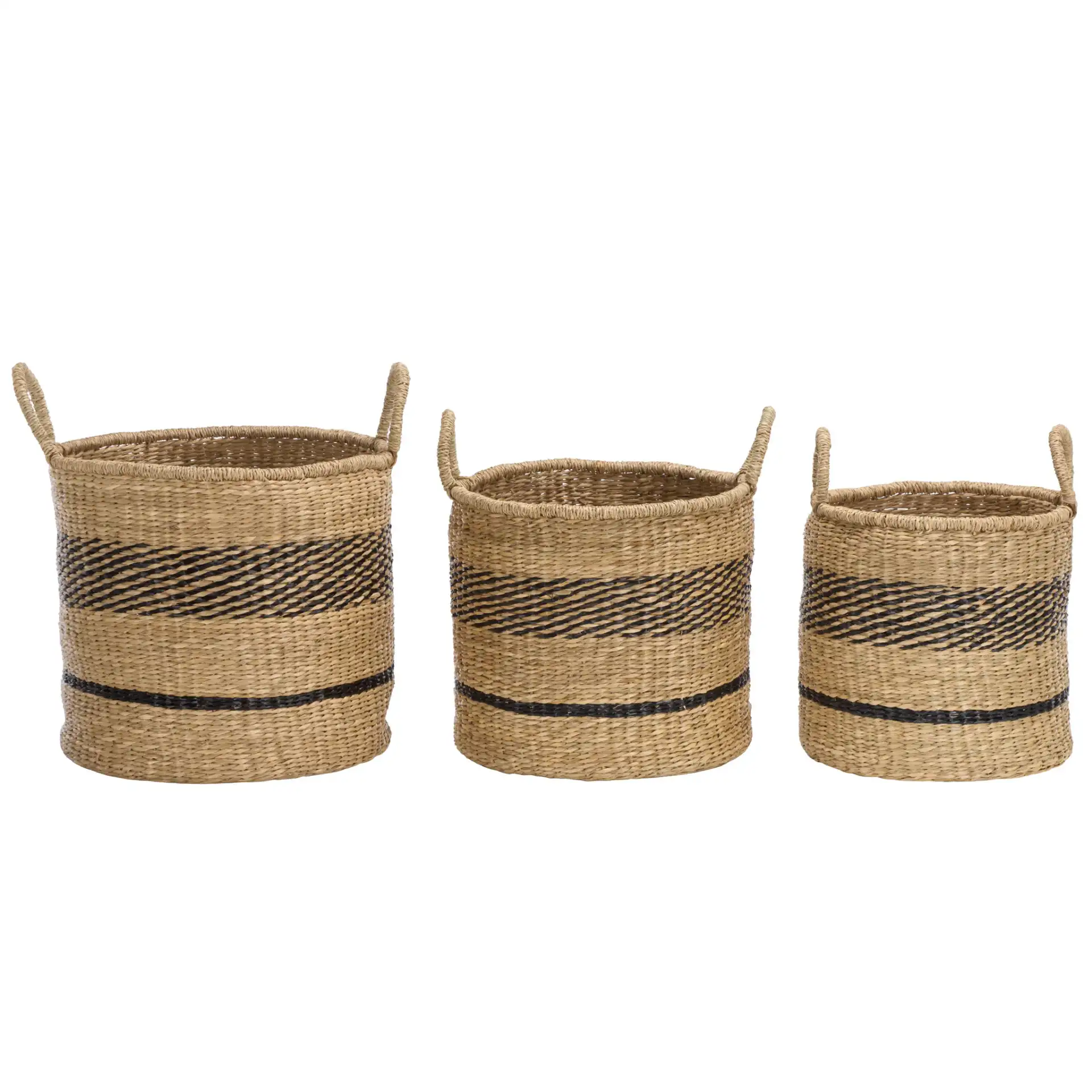 Beris Set Of Three-Baskets in Natural / Black, detail view