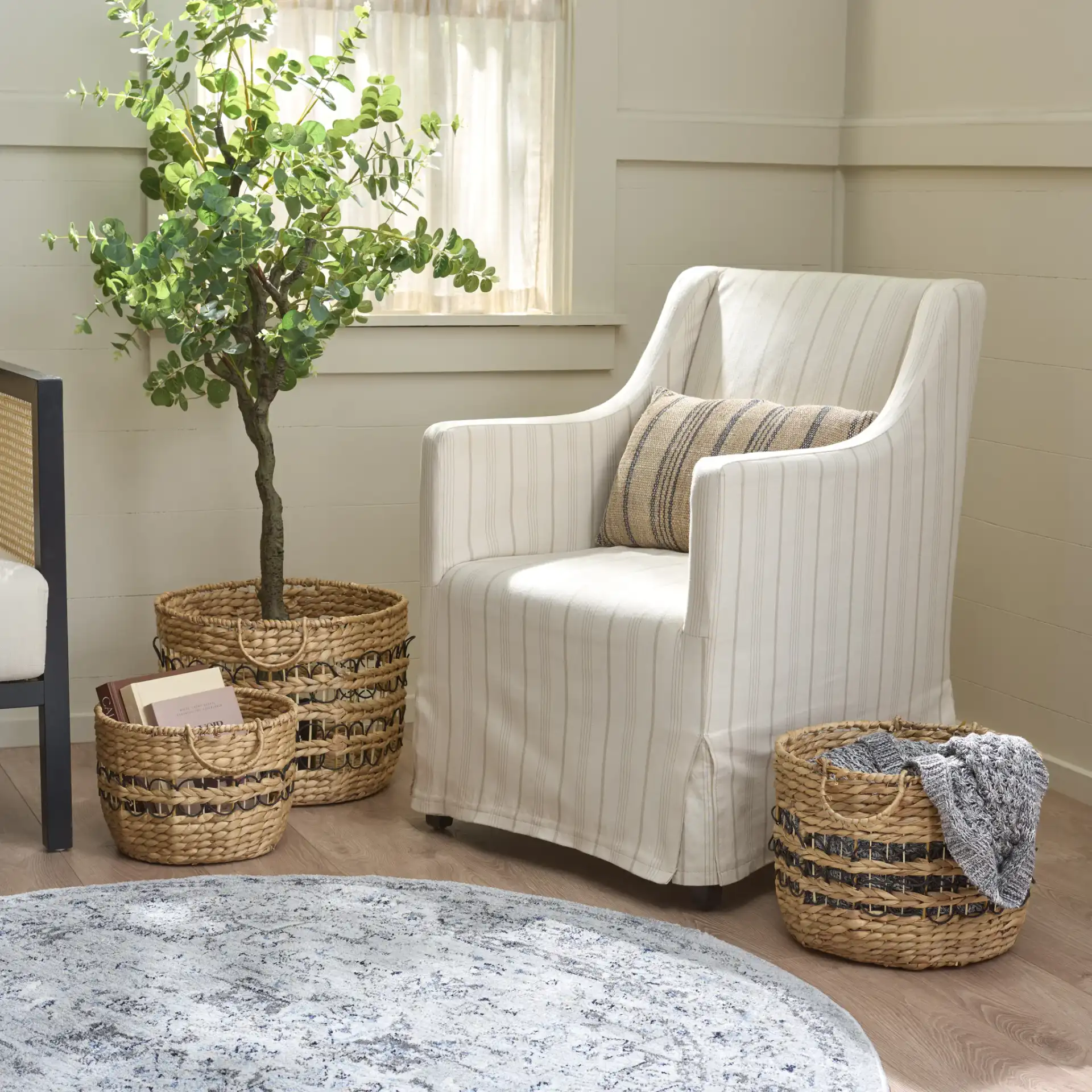 Pitof Set Of Three-Baskets in Natural / Black in a styled room